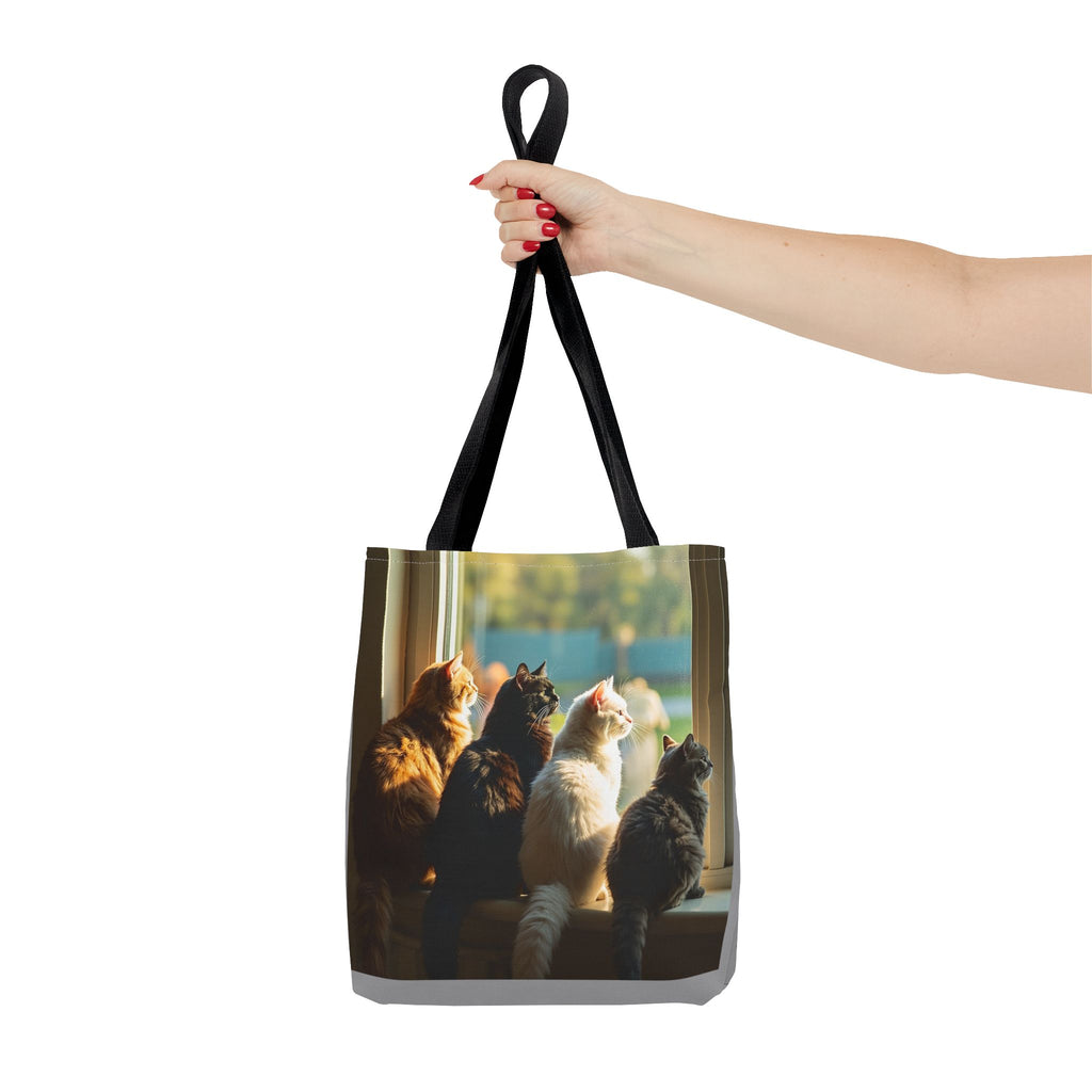 Tote Bag - Four Cats in Window, Carry-All Shoulder Bag, Reusable Shopping Tote, Gift for Animal Lovers