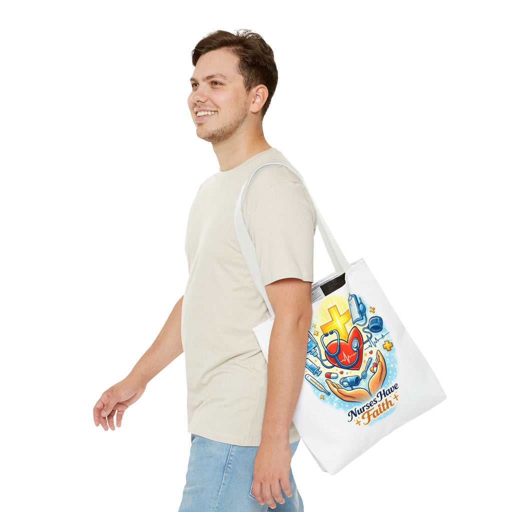 Nurses Have Faith White Tote Bag | All-Over Print Tote