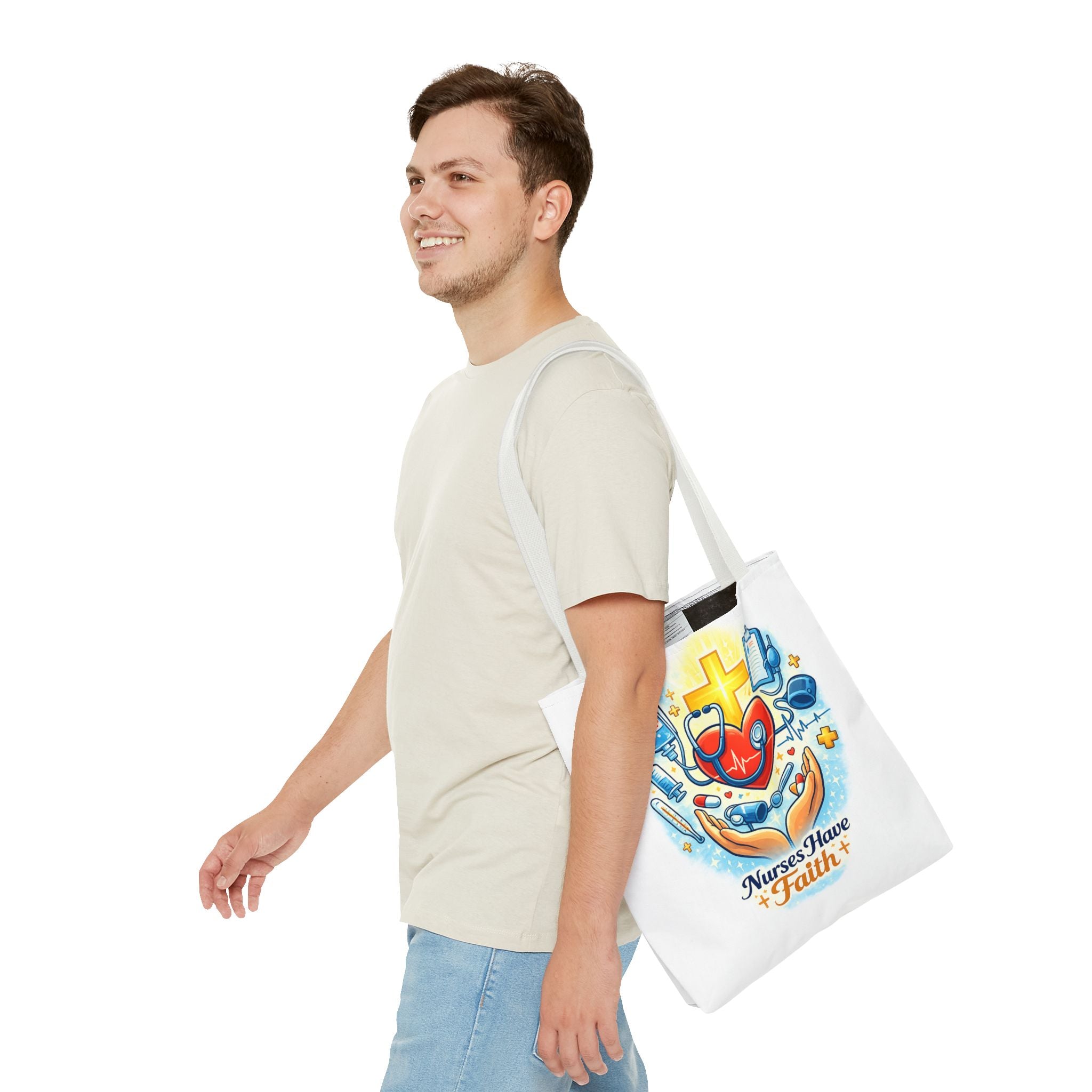 Nurses Have Faith White Tote Bag | All-Over Print Tote