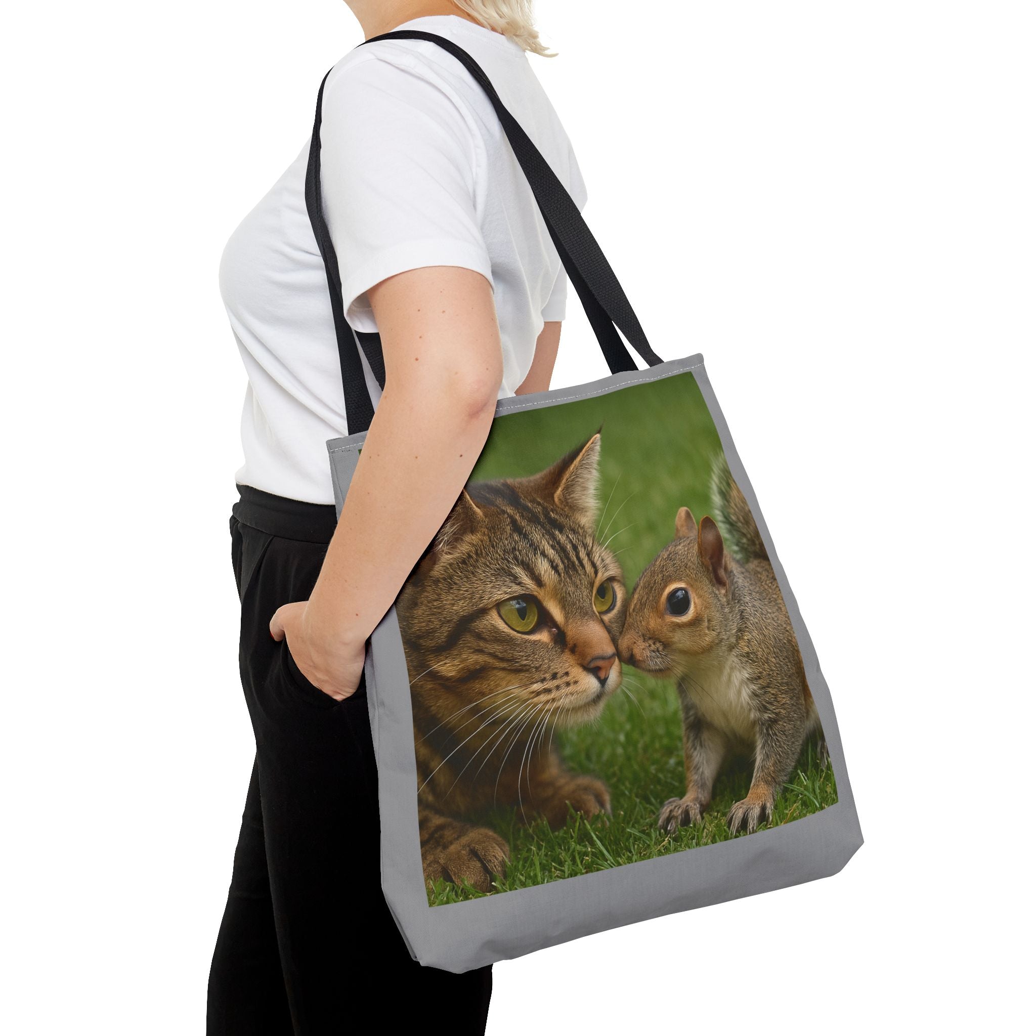 Squirrel and Cat Tote Bag - Cute Animal Print Shopping Bag, Eco-Friendly Reusable Grocery Bag, Gift for Animal Lovers, Nature Tote,
