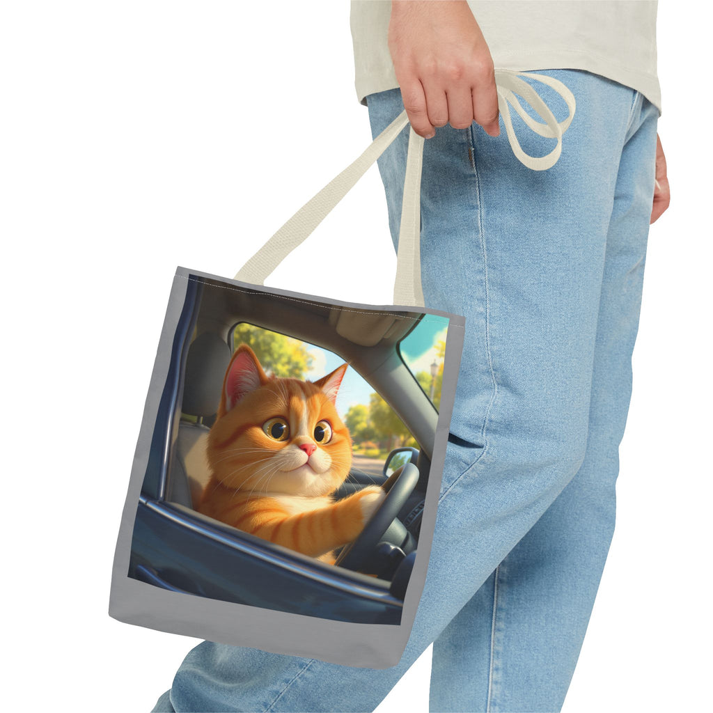 Cat in Car 1 Tote Bag, Cat Lover Gift, Animal Print Grocery Bag, Cute Kitten Shoulder Bag, Cat Lady Purse