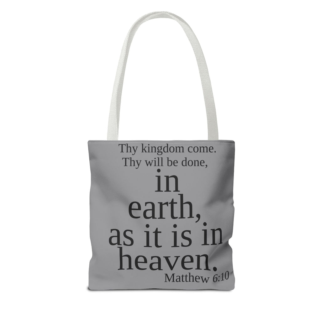 Personalized Grey Matthew 6:10 Bible Verse Tote Bag, City Or State | Market Grocery Book Craft Festival Outing, Lightweight Sturdy Polyester