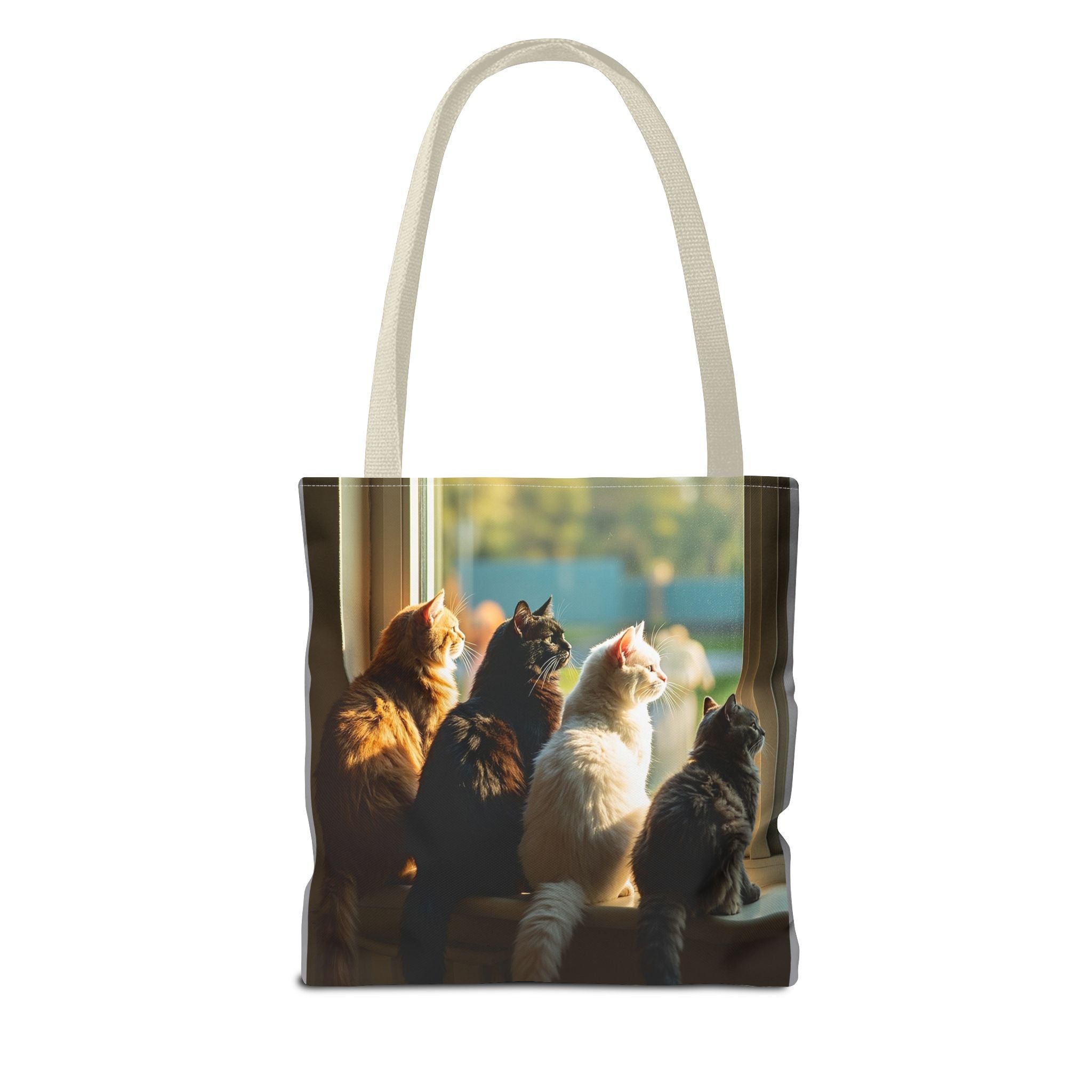 Tote Bag - Four Cats in Window, Carry-All Shoulder Bag, Reusable Shopping Tote, Gift for Animal Lovers