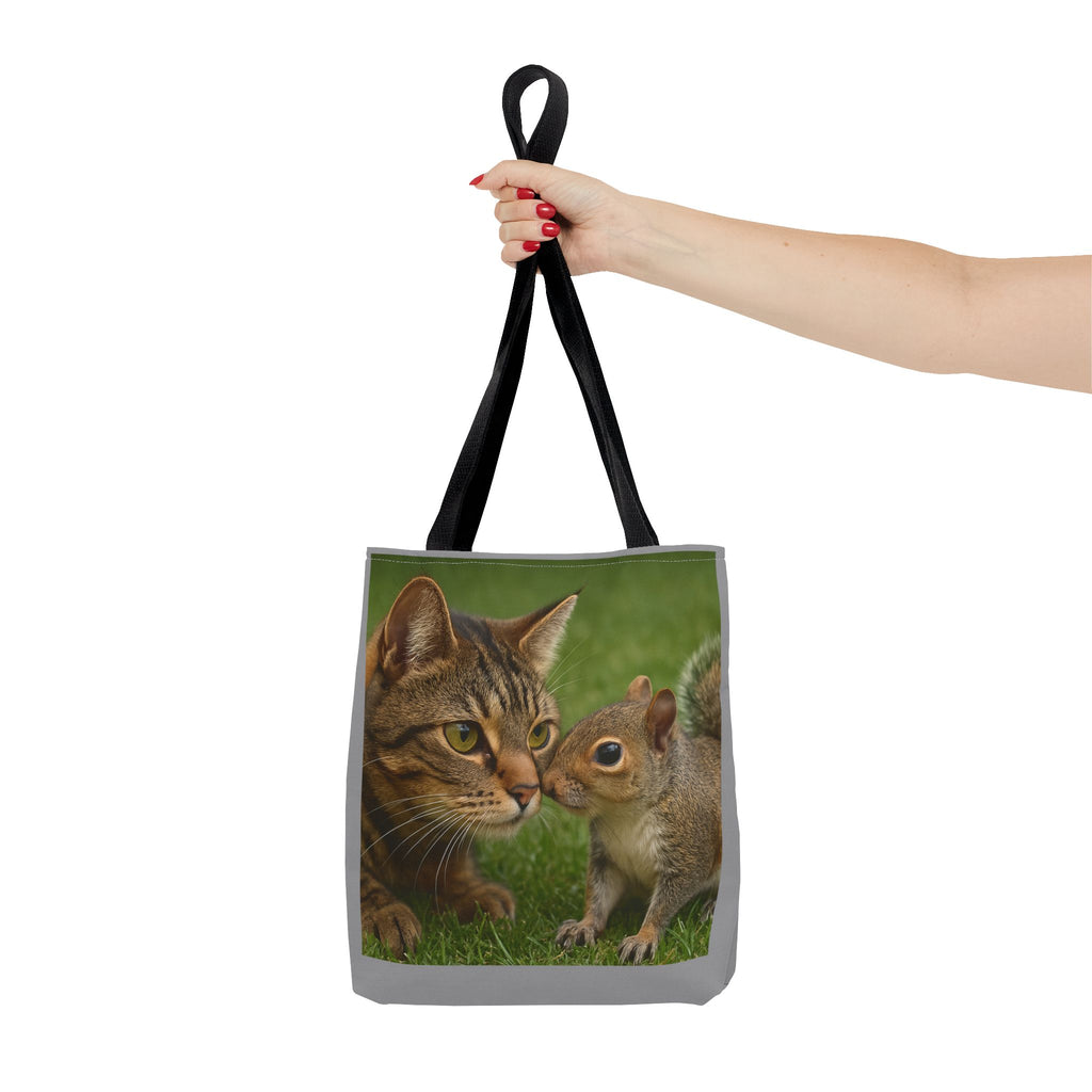 Squirrel and Cat Tote Bag - Cute Animal Print Shopping Bag, Eco-Friendly Reusable Grocery Bag, Gift for Animal Lovers, Nature Tote,