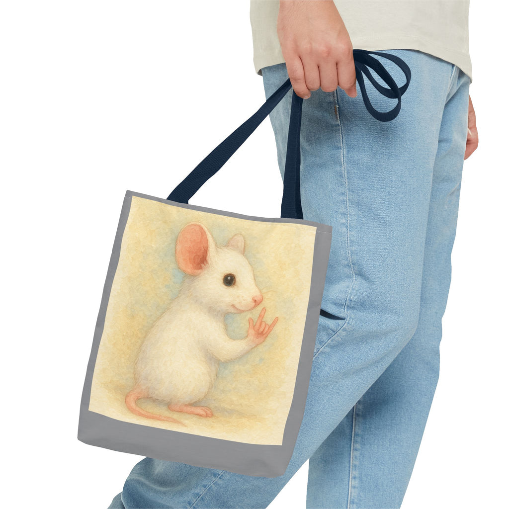 Tote Bag - White Mouse I Love You, Cute Animal Print, Carry-All Shoulder Bag, Reusable Shopping Tote, Gift for Animal Lovers