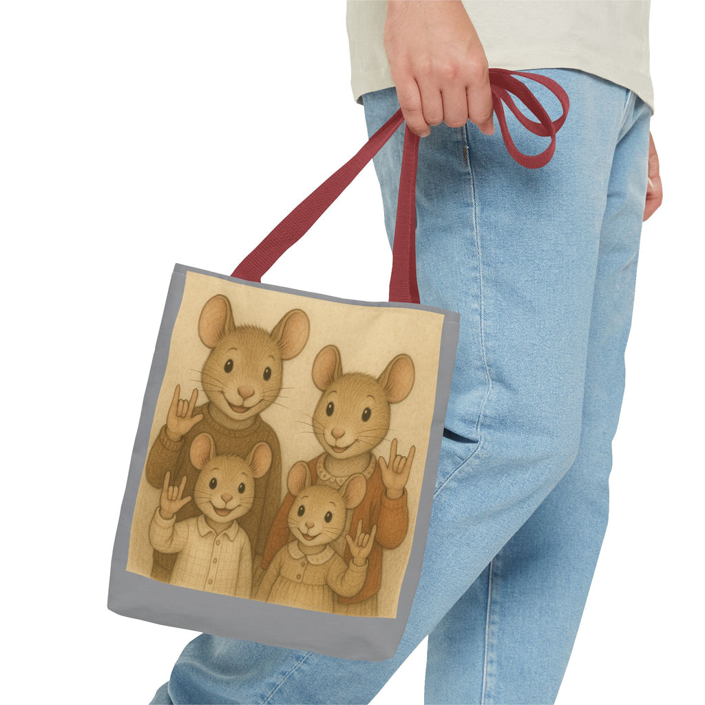 Tote Bag - Mouse Family I Love You, Cute Animal Print, Carry-All Shoulder Bag, Reusable Shopping Tote, Gift for Animal Lovers