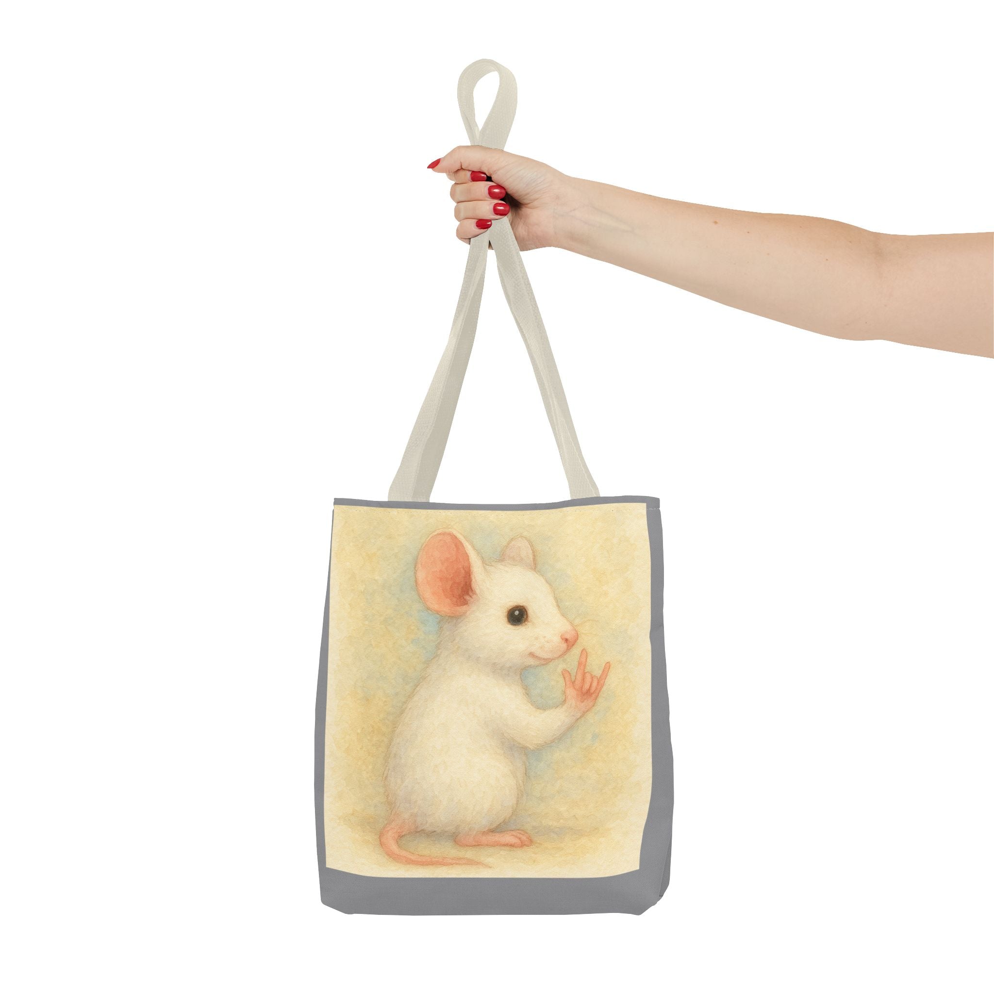 Tote Bag - White Mouse I Love You, Cute Animal Print, Carry-All Shoulder Bag, Reusable Shopping Tote, Gift for Animal Lovers