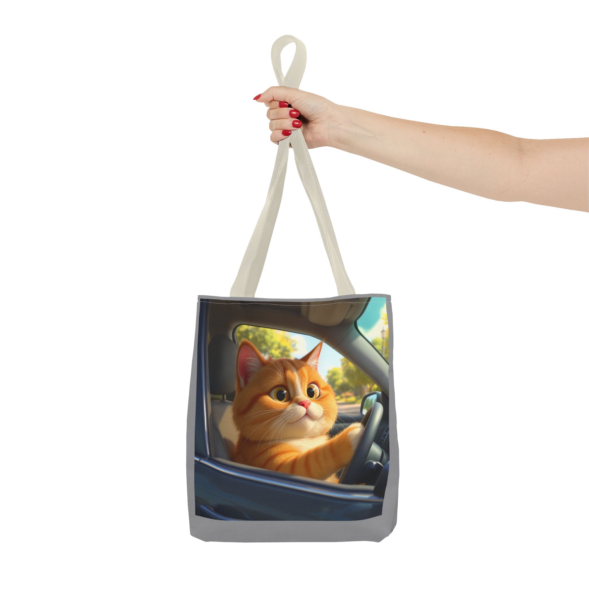 Cat in Car 1 Tote Bag, Cat Lover Gift, Animal Print Grocery Bag, Cute Kitten Shoulder Bag, Cat Lady Purse