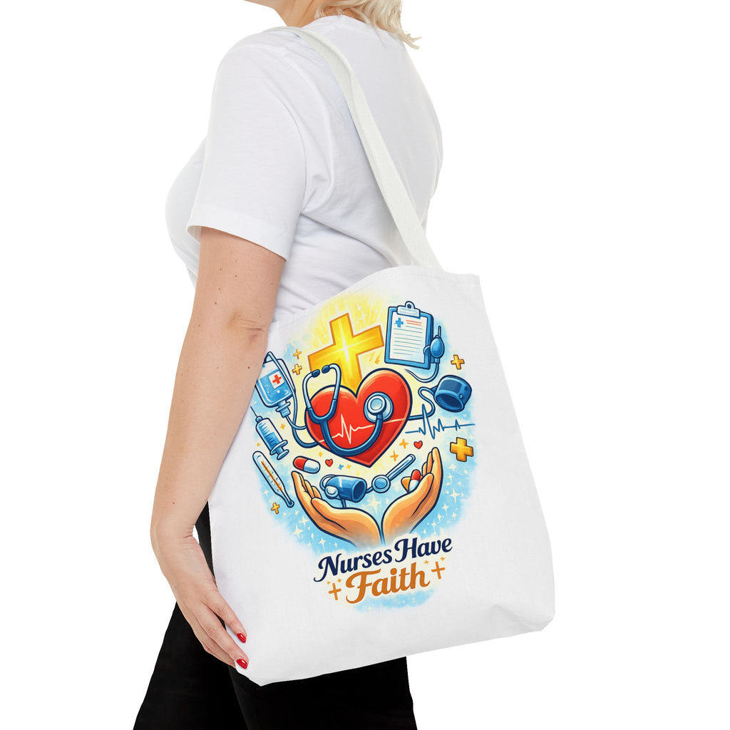 Nurses Have Faith White Tote Bag | All-Over Print Tote