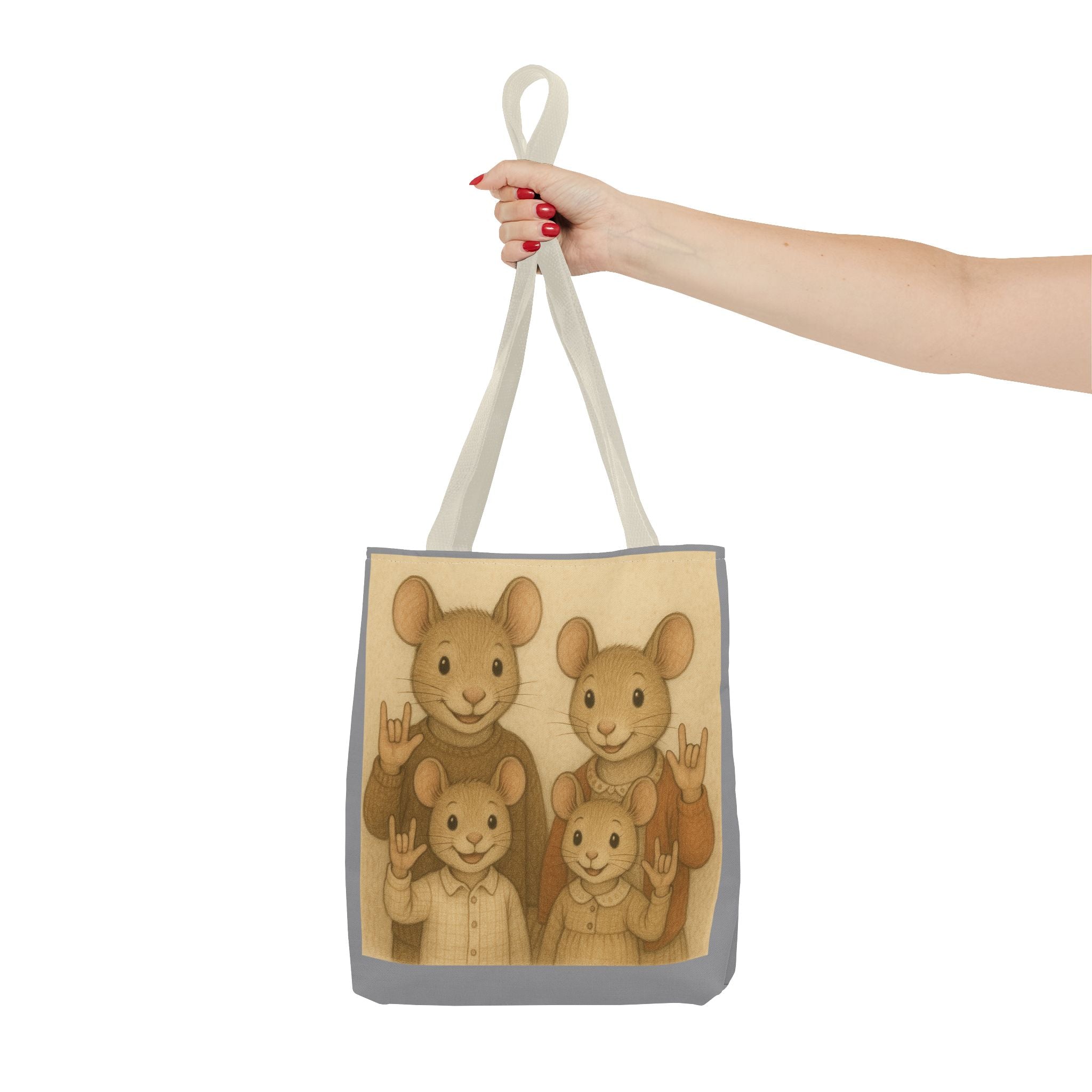 Tote Bag - Mouse Family I Love You, Cute Animal Print, Carry-All Shoulder Bag, Reusable Shopping Tote, Gift for Animal Lovers
