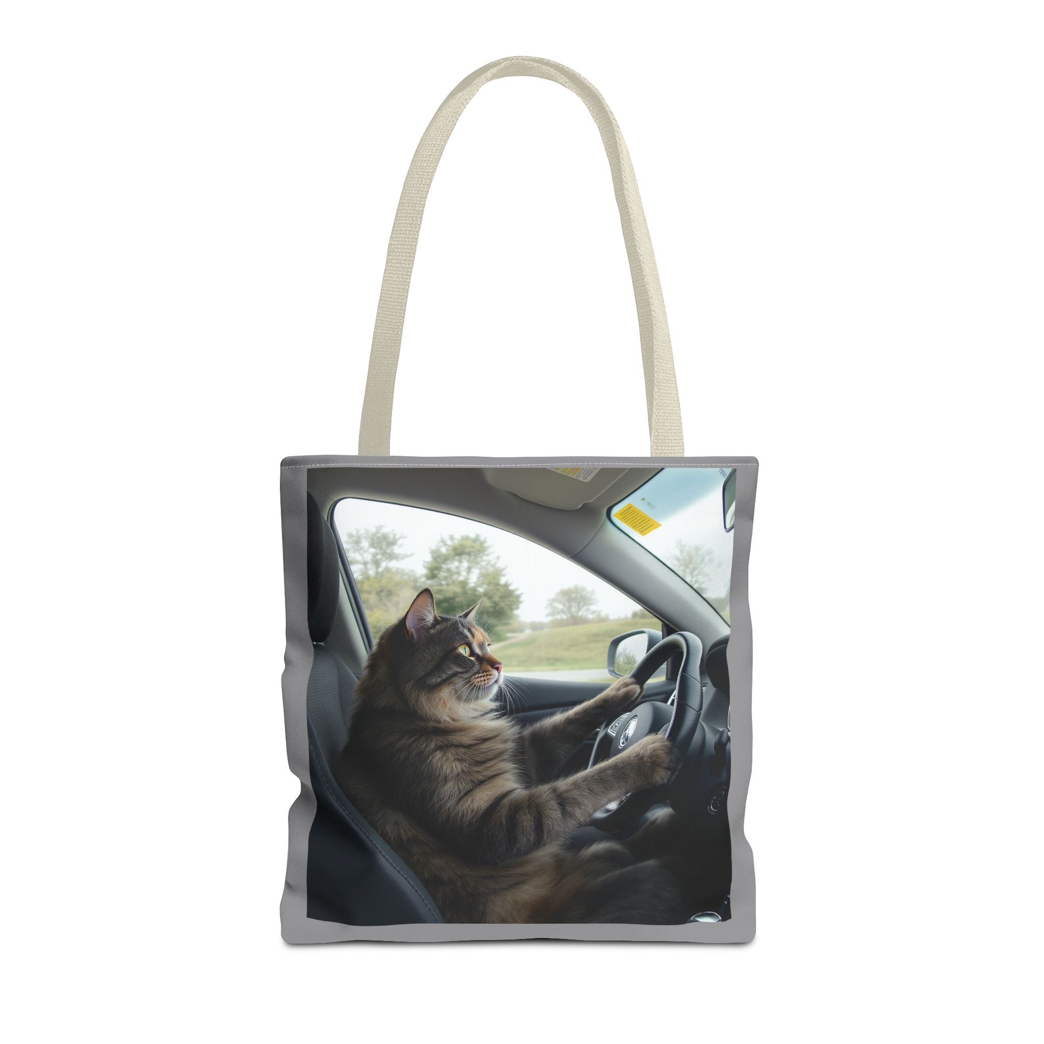 Cat in Car 2 Tote Bag, Cat Lover Gift, Animal Print Grocery Bag, Cute Kitten Shoulder Bag, Cat Lady Purse