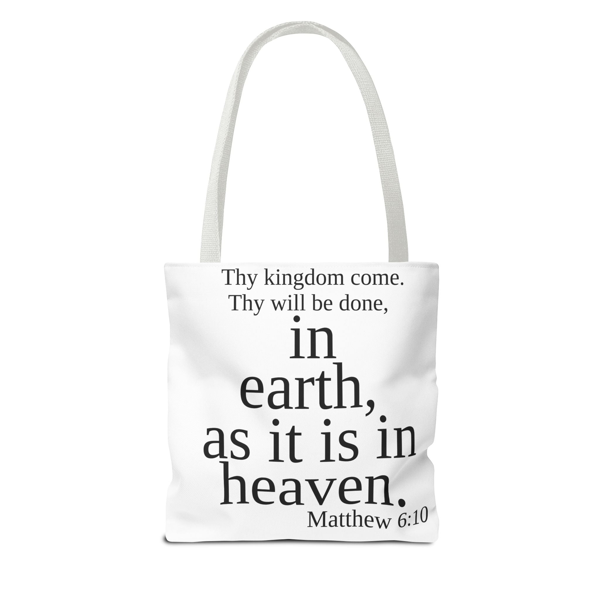 Personalized White Matthew 6:10 Bible Verse Tote Bag, City Or State | Market Grocery Craft Festival Outing, Lightweight Sturdy Polyester