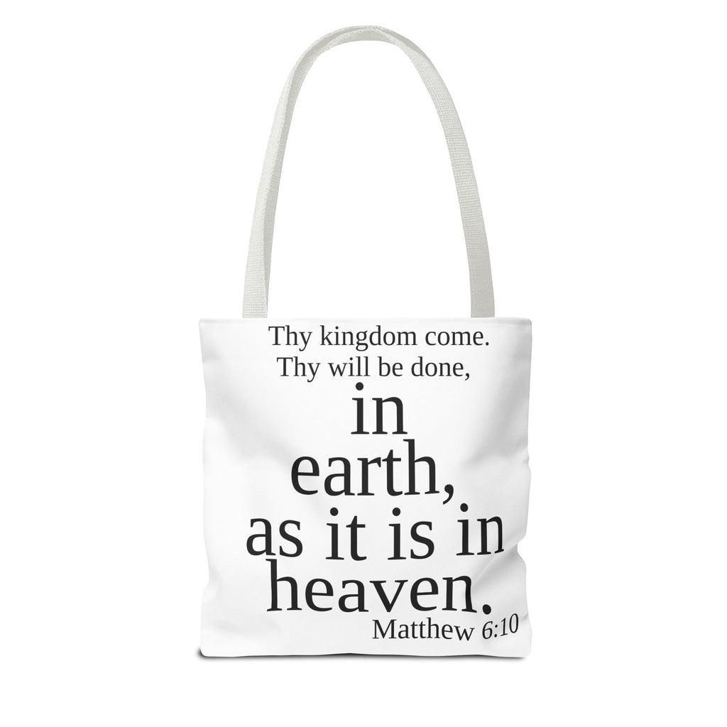 Personalized White Matthew 6:10 Bible Verse Tote Bag, City Or State | Market Grocery Craft Festival Outing, Lightweight Sturdy Polyester