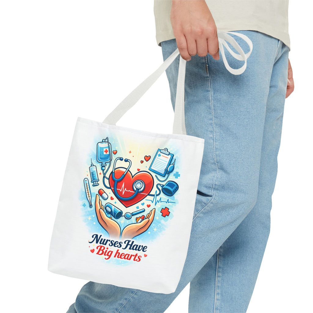 Nurses Have Big Hearts White Tote Bag | All-Over Print Tote