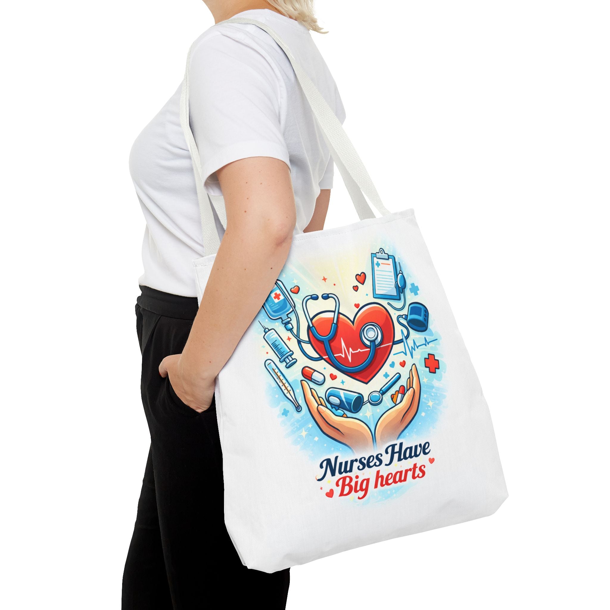 Nurses Have Big Hearts White Tote Bag | All-Over Print Tote