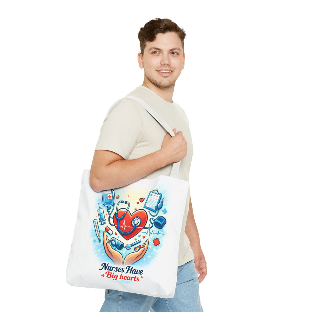 Nurses Have Big Hearts White Tote Bag | All-Over Print Tote