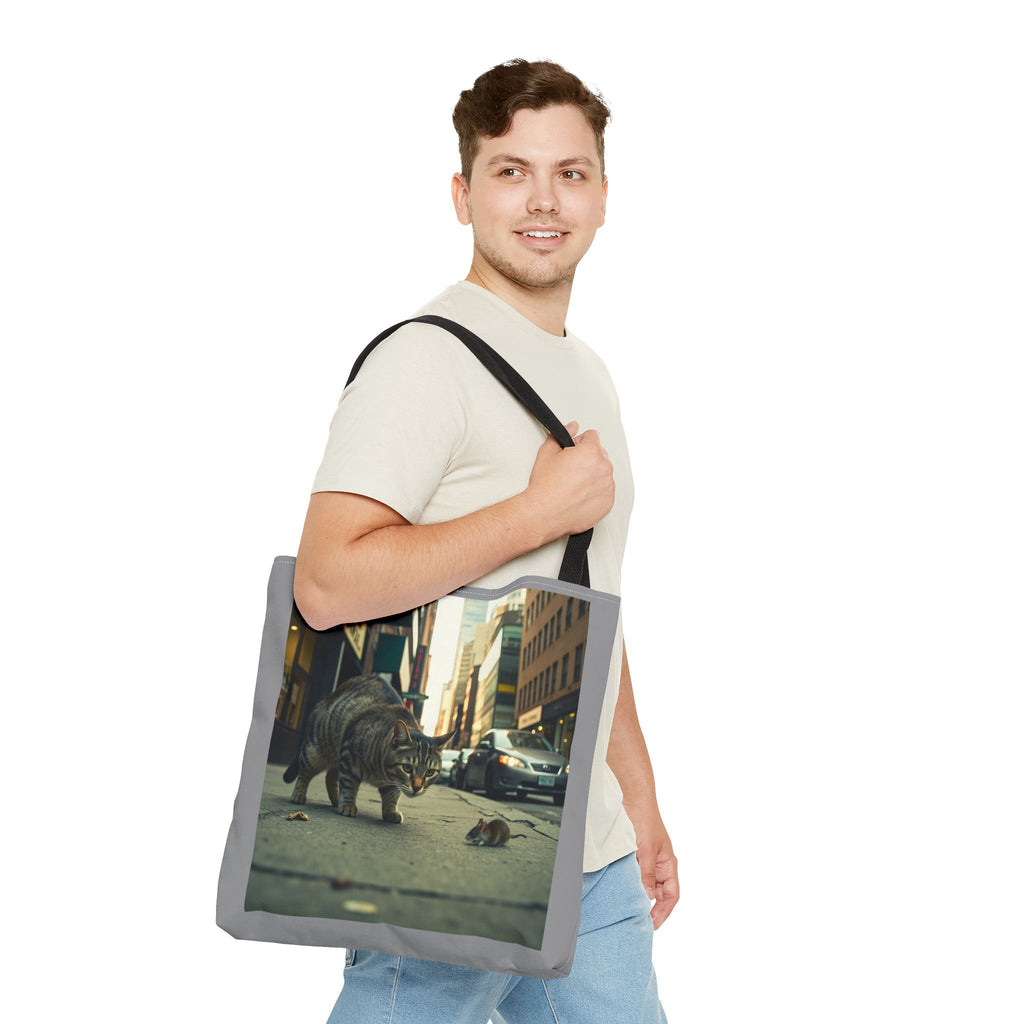 Cat and Mouse Tote Bag, Kitty Tote, Animal Print Bag, Cute Carryall, Canvas Shoulder Bag, Cat Lover Gift