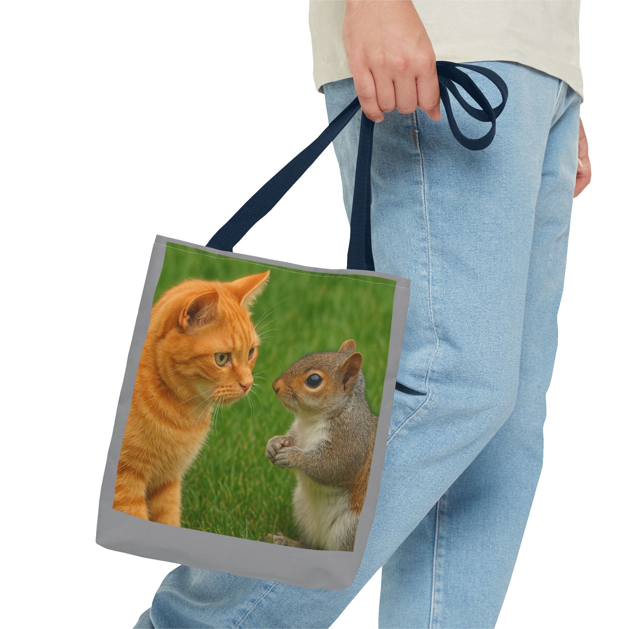 Cat and Squirrel 2 Tote Bag - Cute Animal Print Shopping Bag, Eco-Friendly Reusable Grocery Bag, Gift for Animal Lovers, Nature Tote,