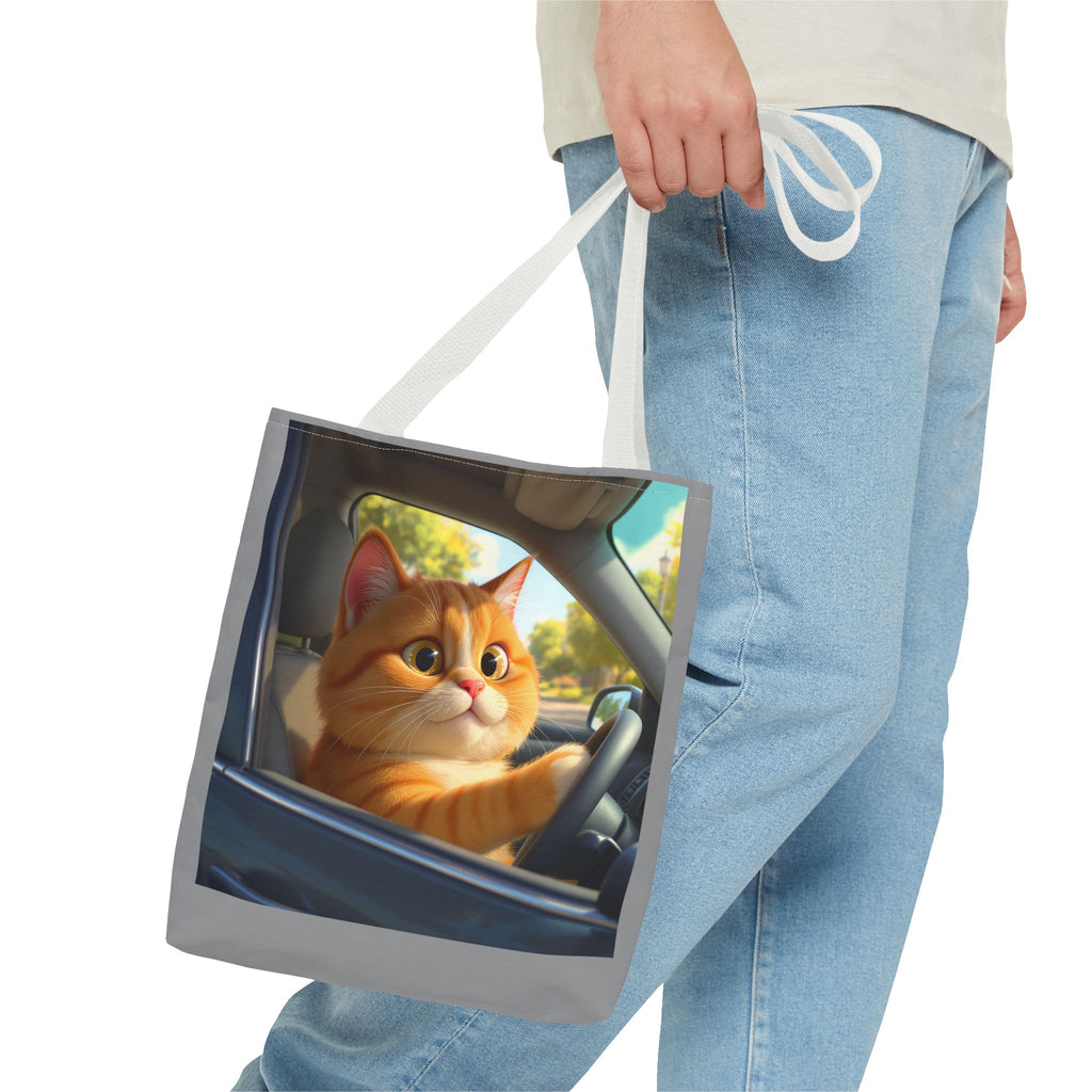 Cat in Car 1 Tote Bag, Cat Lover Gift, Animal Print Grocery Bag, Cute Kitten Shoulder Bag, Cat Lady Purse