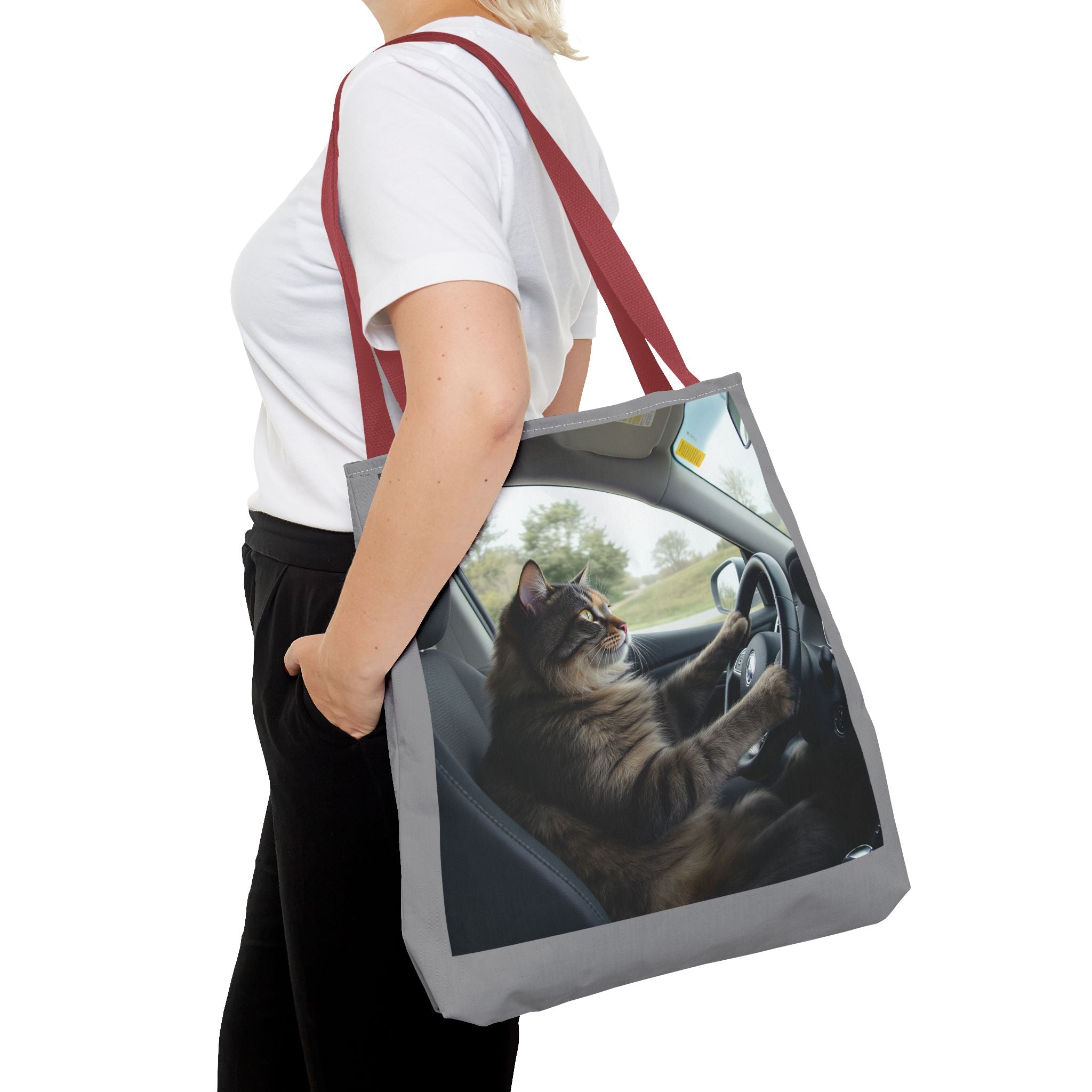 Cat in Car 2 Tote Bag, Cat Lover Gift, Animal Print Grocery Bag, Cute Kitten Shoulder Bag, Cat Lady Purse