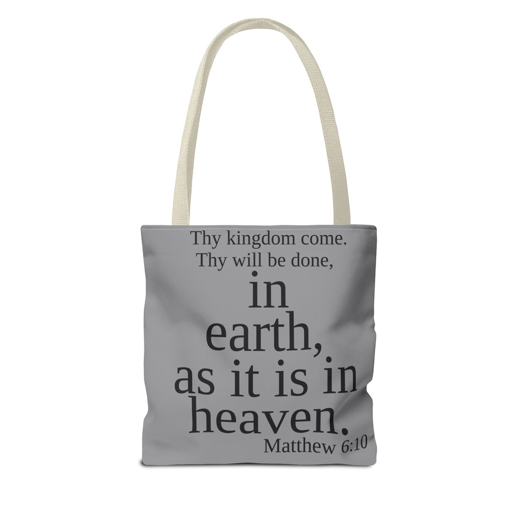 Personalized Grey Matthew 6:10 Bible Verse Tote Bag, City Or State | Market Grocery Book Craft Festival Outing, Lightweight Sturdy Polyester
