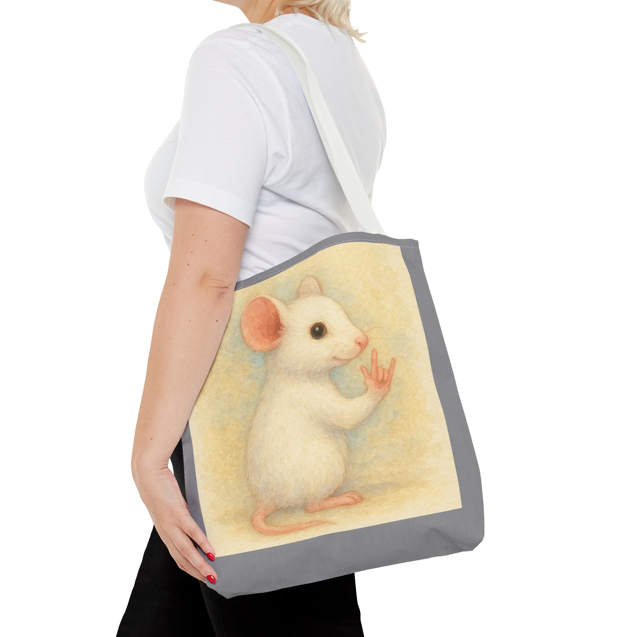 Tote Bag - White Mouse I Love You, Cute Animal Print, Carry-All Shoulder Bag, Reusable Shopping Tote, Gift for Animal Lovers