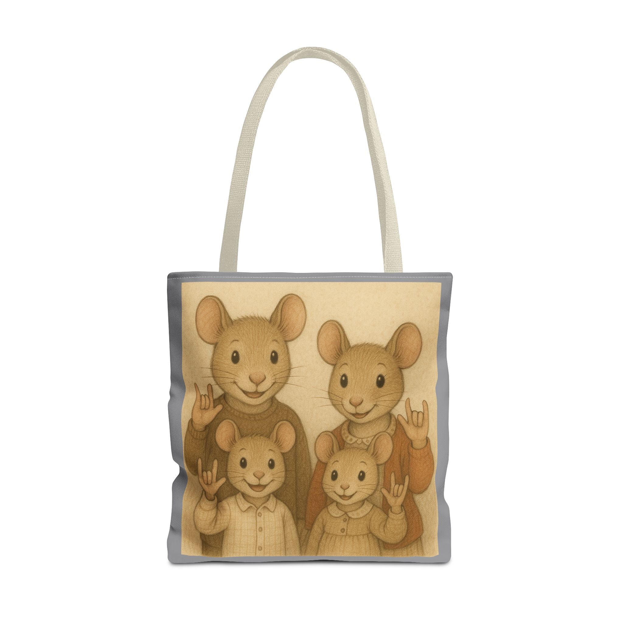 Tote Bag - Mouse Family I Love You, Cute Animal Print, Carry-All Shoulder Bag, Reusable Shopping Tote, Gift for Animal Lovers