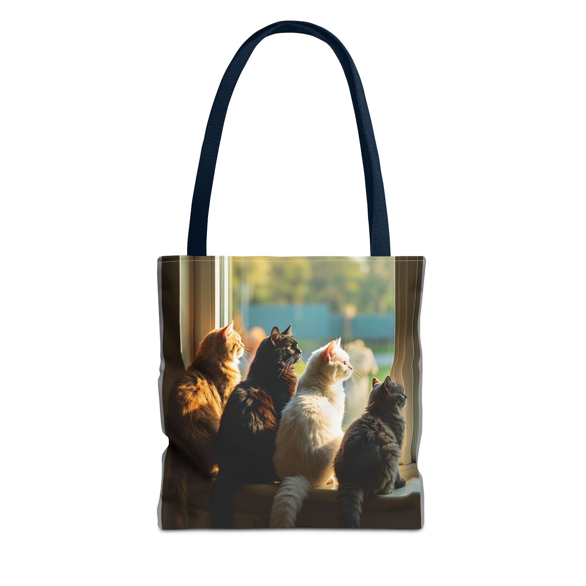 Tote Bag - Four Cats in Window, Carry-All Shoulder Bag, Reusable Shopping Tote, Gift for Animal Lovers