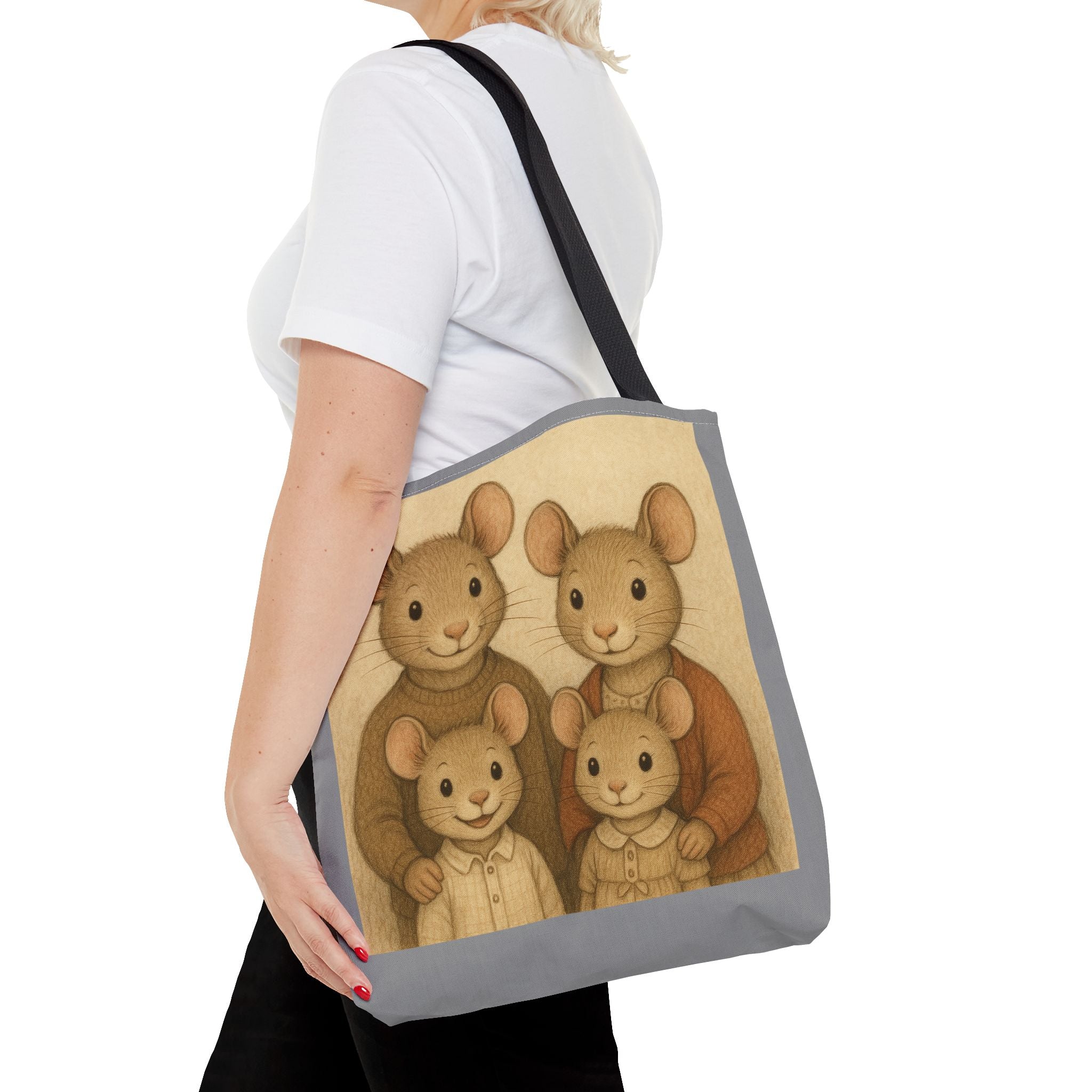 Tote Bag - Mouse Family, Cute Animal Print, Carry-All Shoulder Bag, Reusable Shopping Tote, Gift for Animal Lovers