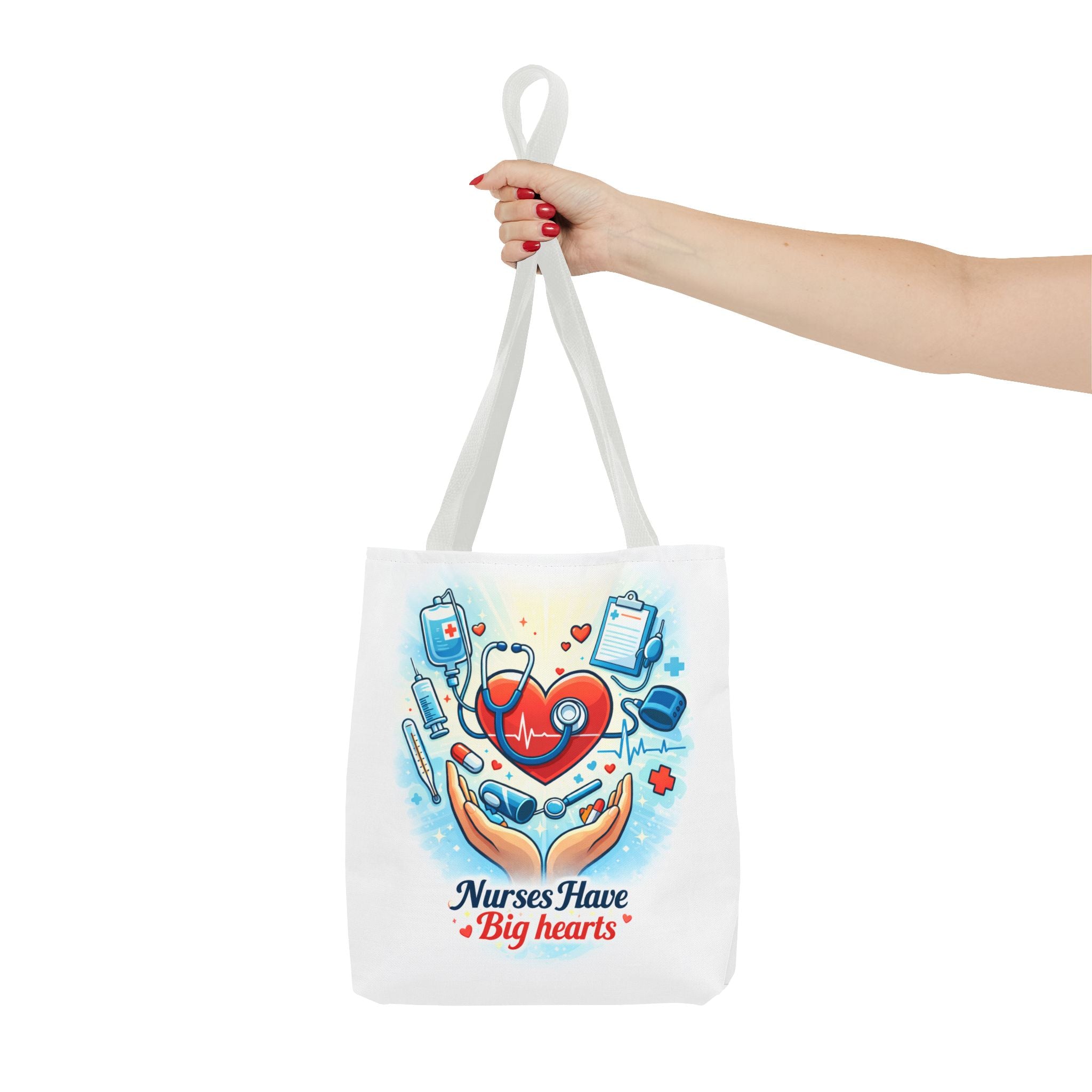 Nurses Have Big Hearts White Tote Bag | All-Over Print Tote