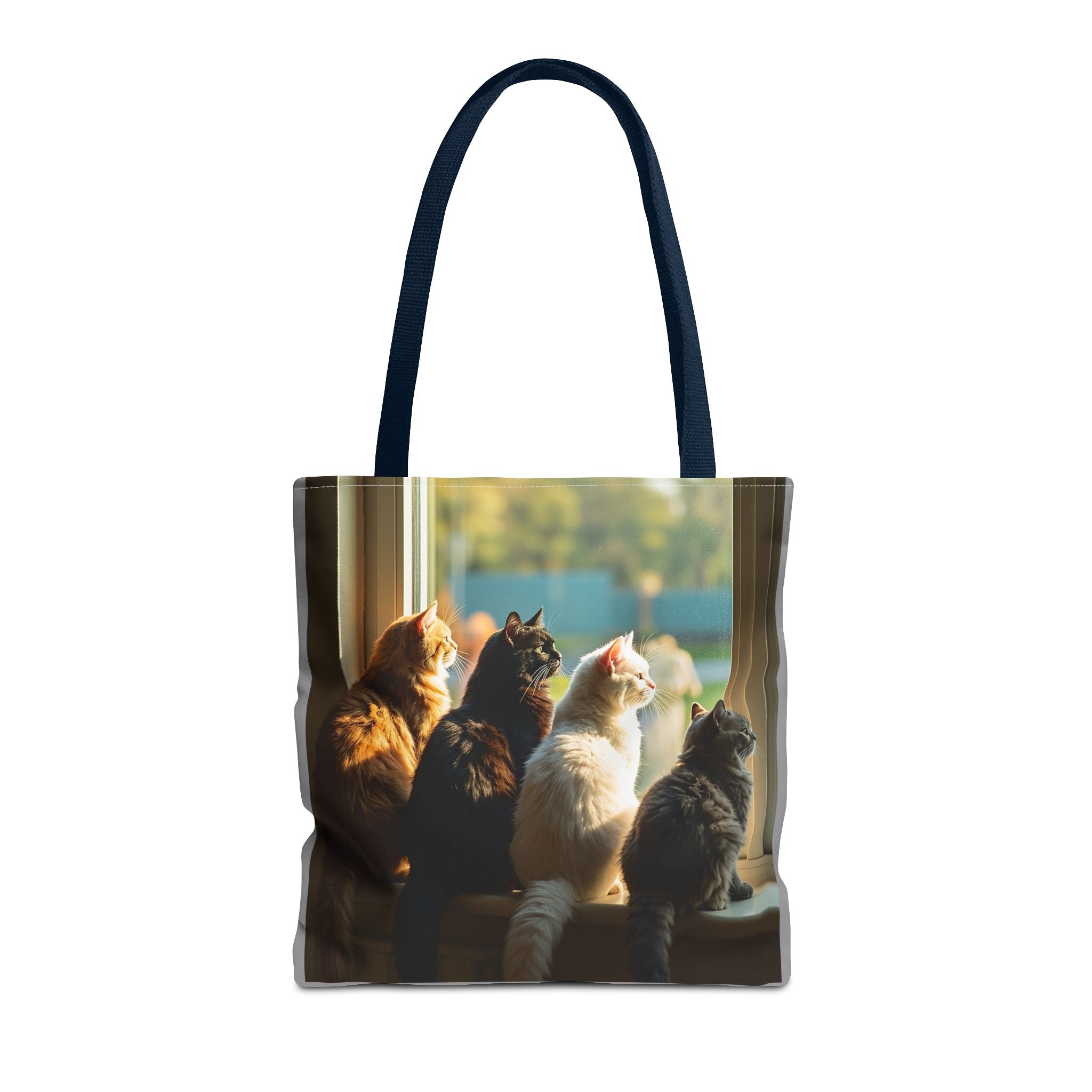 Tote Bag - Four Cats in Window, Carry-All Shoulder Bag, Reusable Shopping Tote, Gift for Animal Lovers