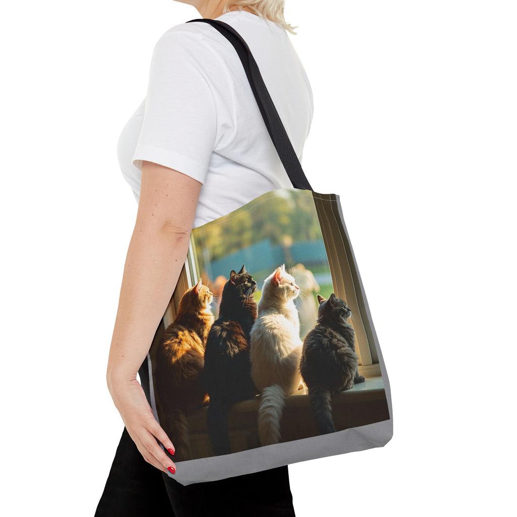 Tote Bag - Four Cats in Window, Carry-All Shoulder Bag, Reusable Shopping Tote, Gift for Animal Lovers