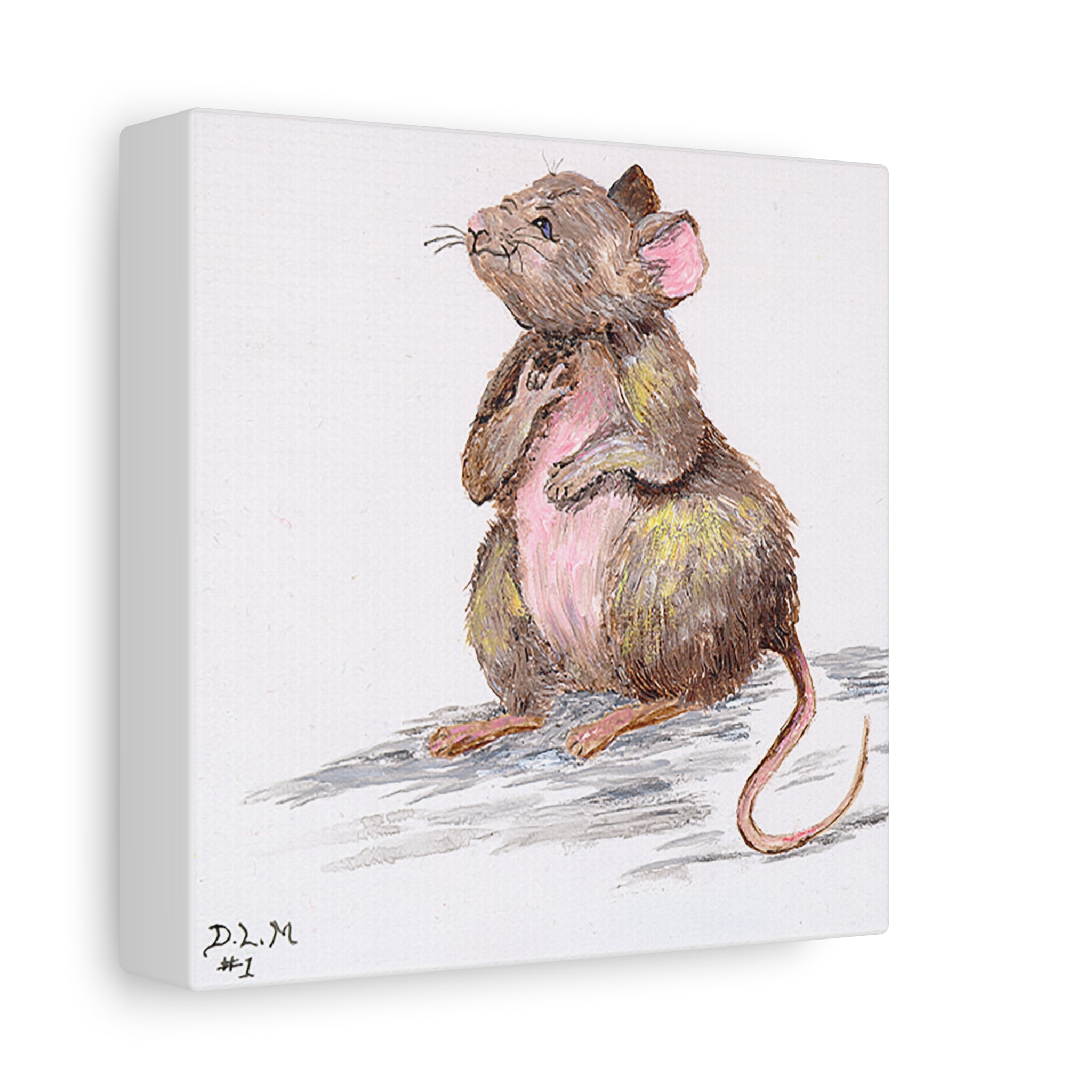 Canvas Art, Handpainted Mouse 'I Love You' Type #1; Artist - DLM, Stretched Canvas Print Wall Decor, Cute Animal Art, Unique Gift Idea