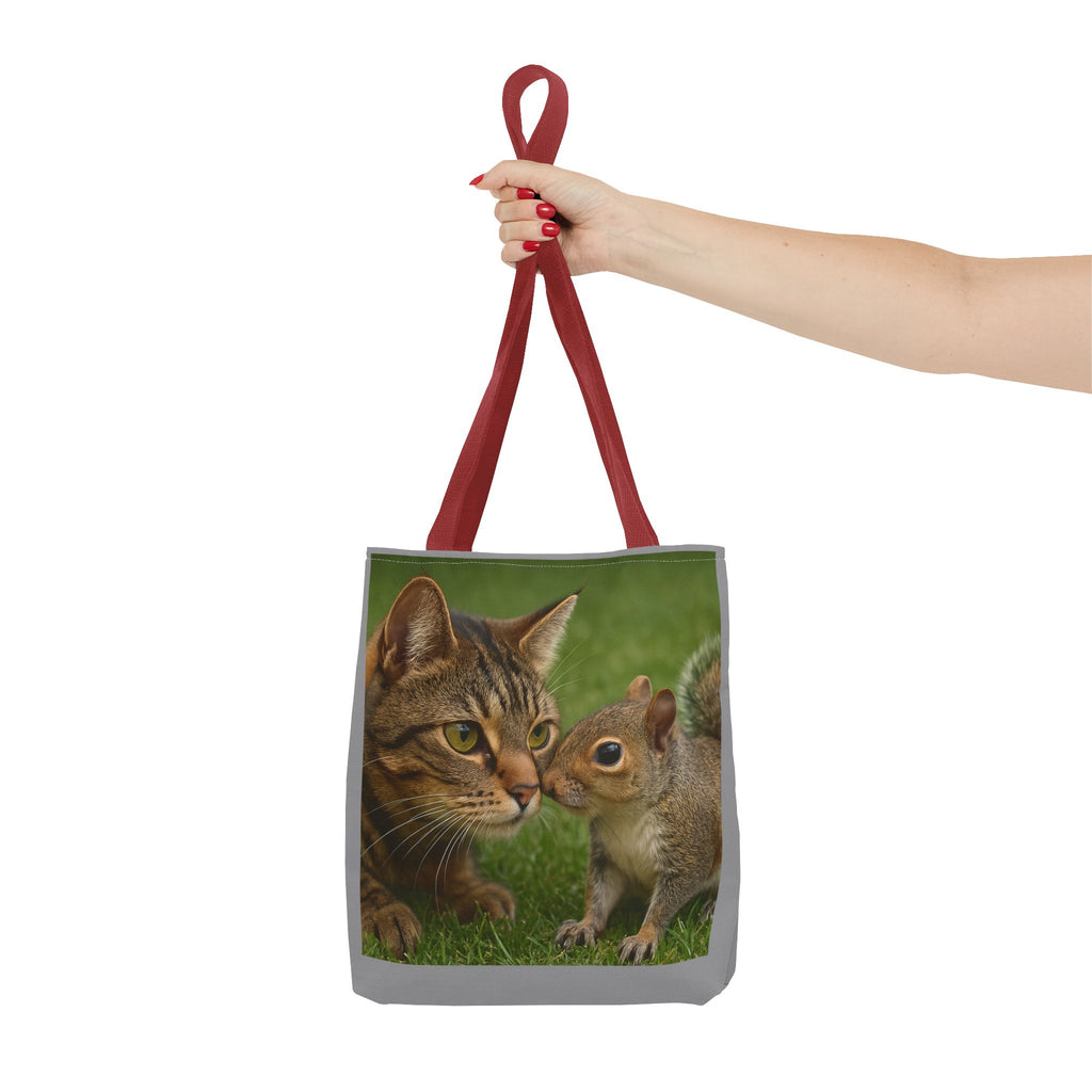 Squirrel and Cat Tote Bag - Cute Animal Print Shopping Bag, Eco-Friendly Reusable Grocery Bag, Gift for Animal Lovers, Nature Tote,