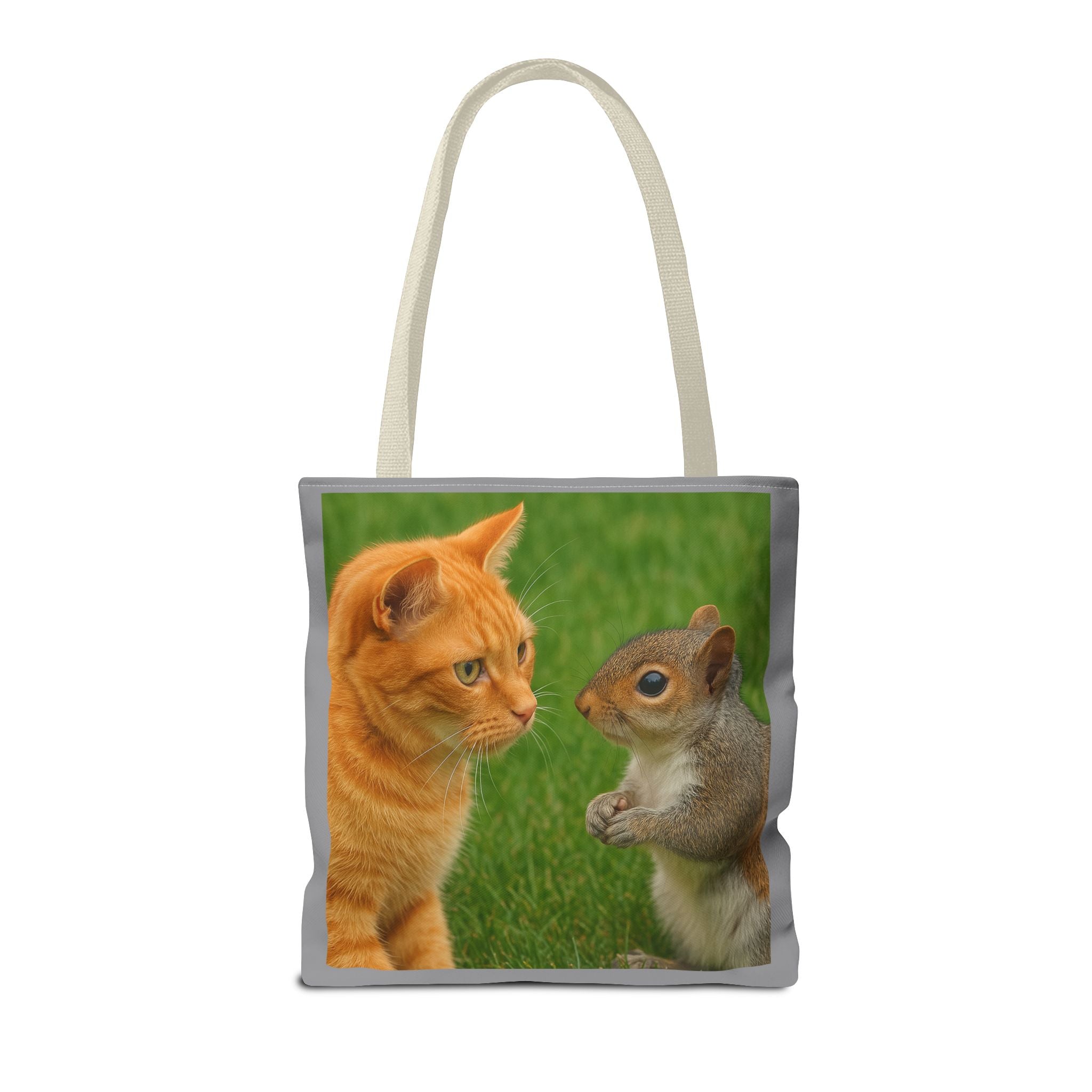 Cat and Squirrel 2 Tote Bag - Cute Animal Print Shopping Bag, Eco-Friendly Reusable Grocery Bag, Gift for Animal Lovers, Nature Tote,