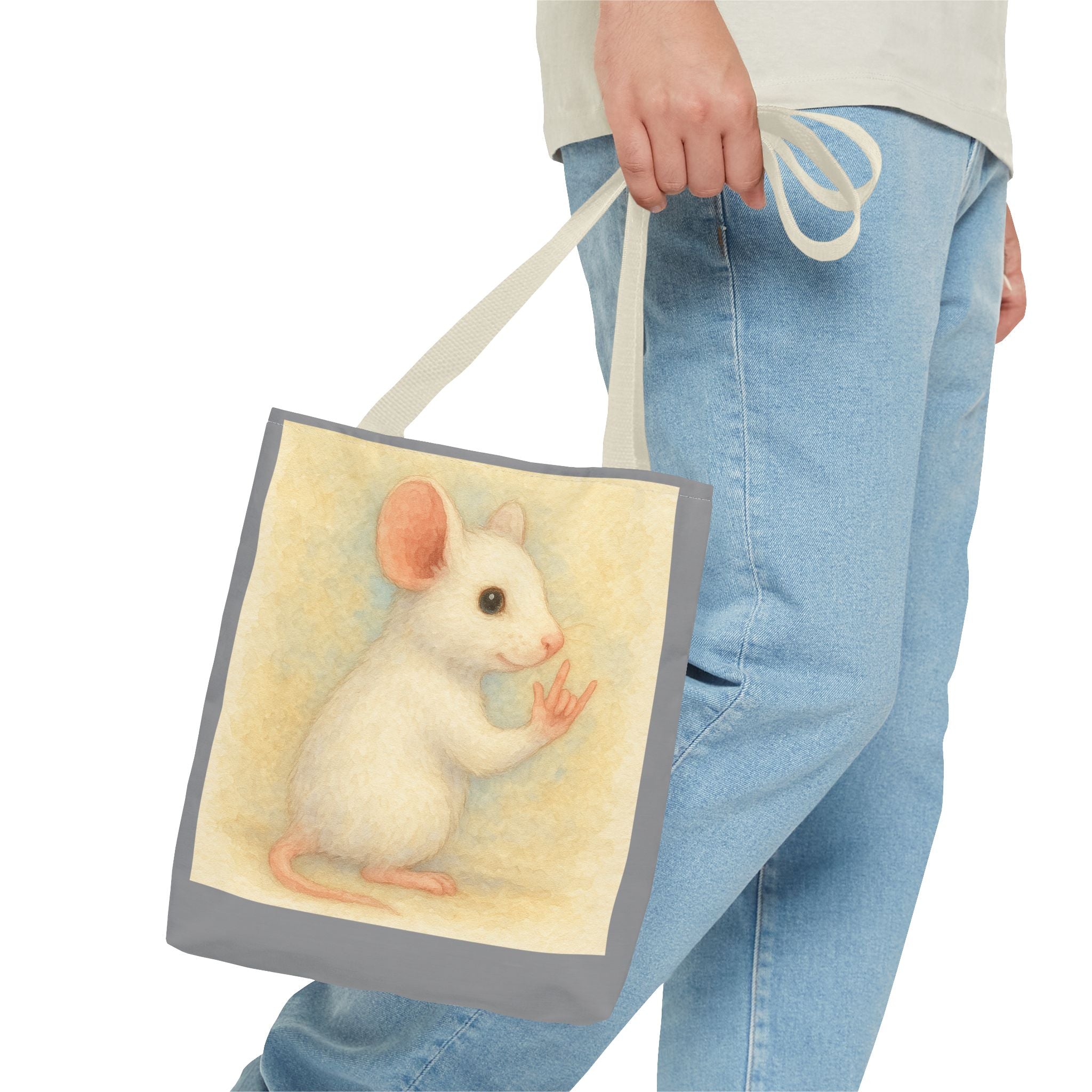 Tote Bag - White Mouse I Love You, Cute Animal Print, Carry-All Shoulder Bag, Reusable Shopping Tote, Gift for Animal Lovers