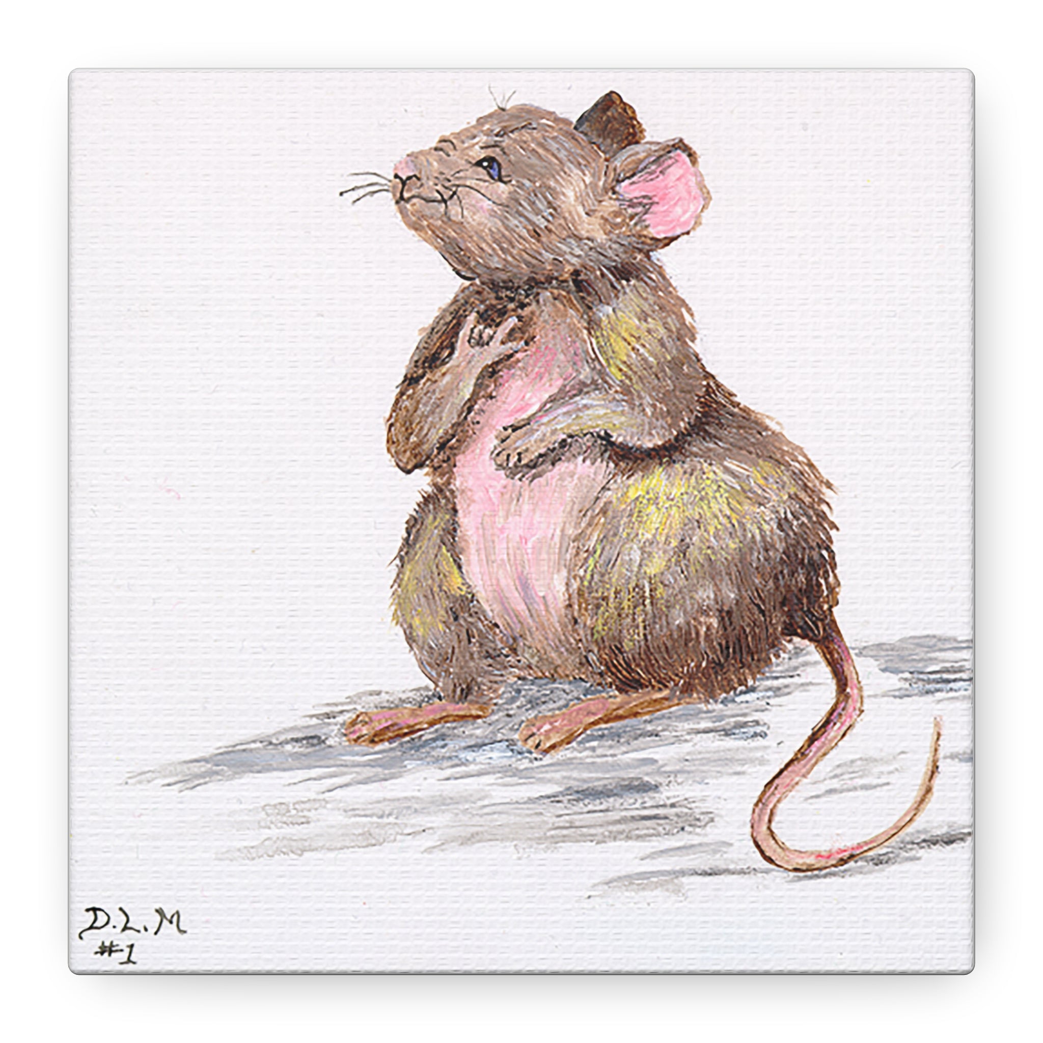 Canvas Art, Handpainted Mouse 'I Love You' Type #1; Artist - DLM, Stretched Canvas Print Wall Decor, Cute Animal Art, Unique Gift Idea