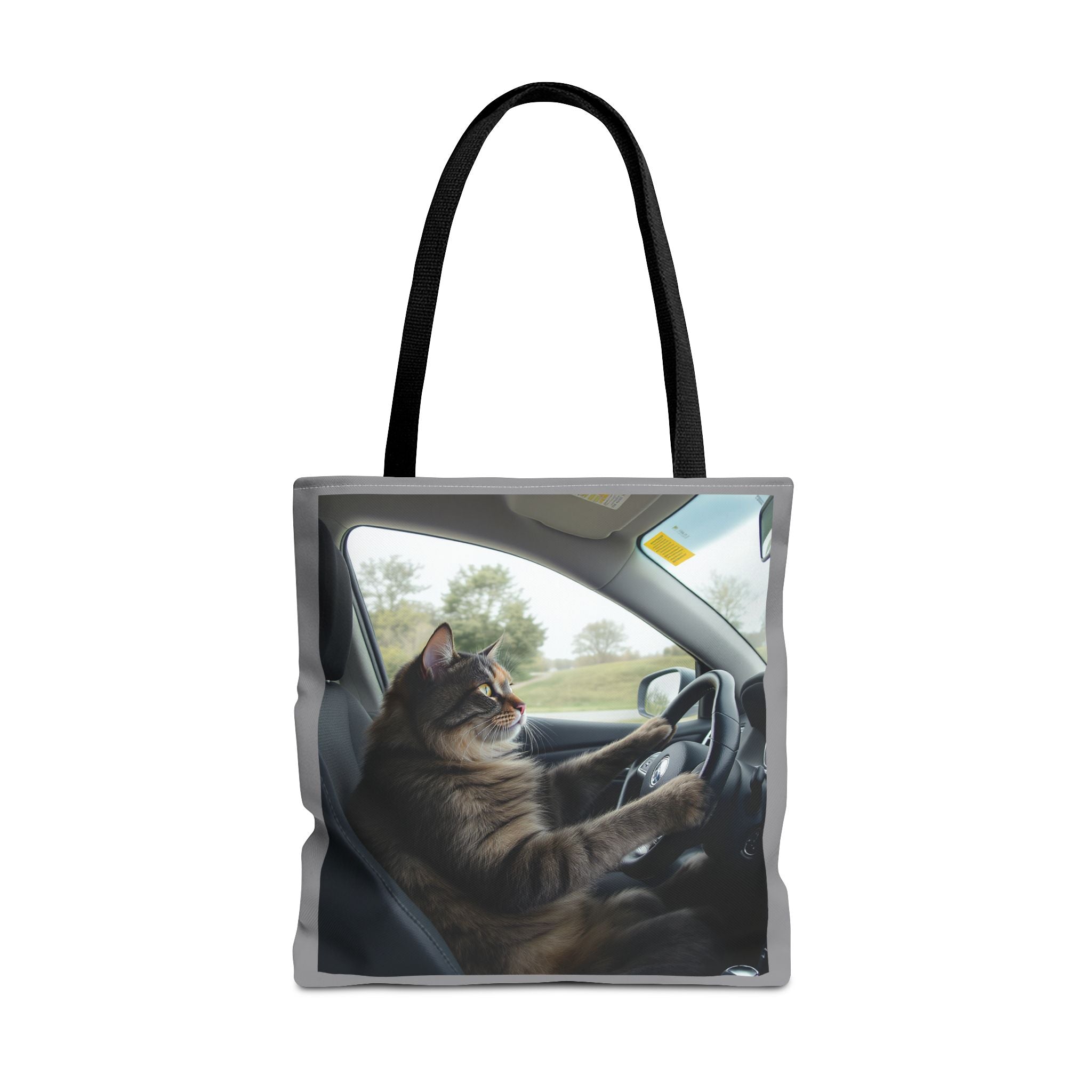 Cat in Car 2 Tote Bag, Cat Lover Gift, Animal Print Grocery Bag, Cute Kitten Shoulder Bag, Cat Lady Purse