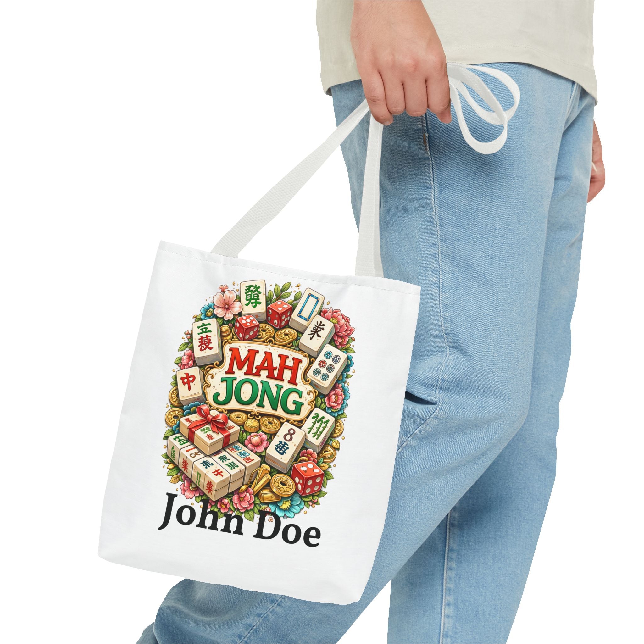 Personalize White Mahjong Tiles Tote Bag | All-Over Print Tote