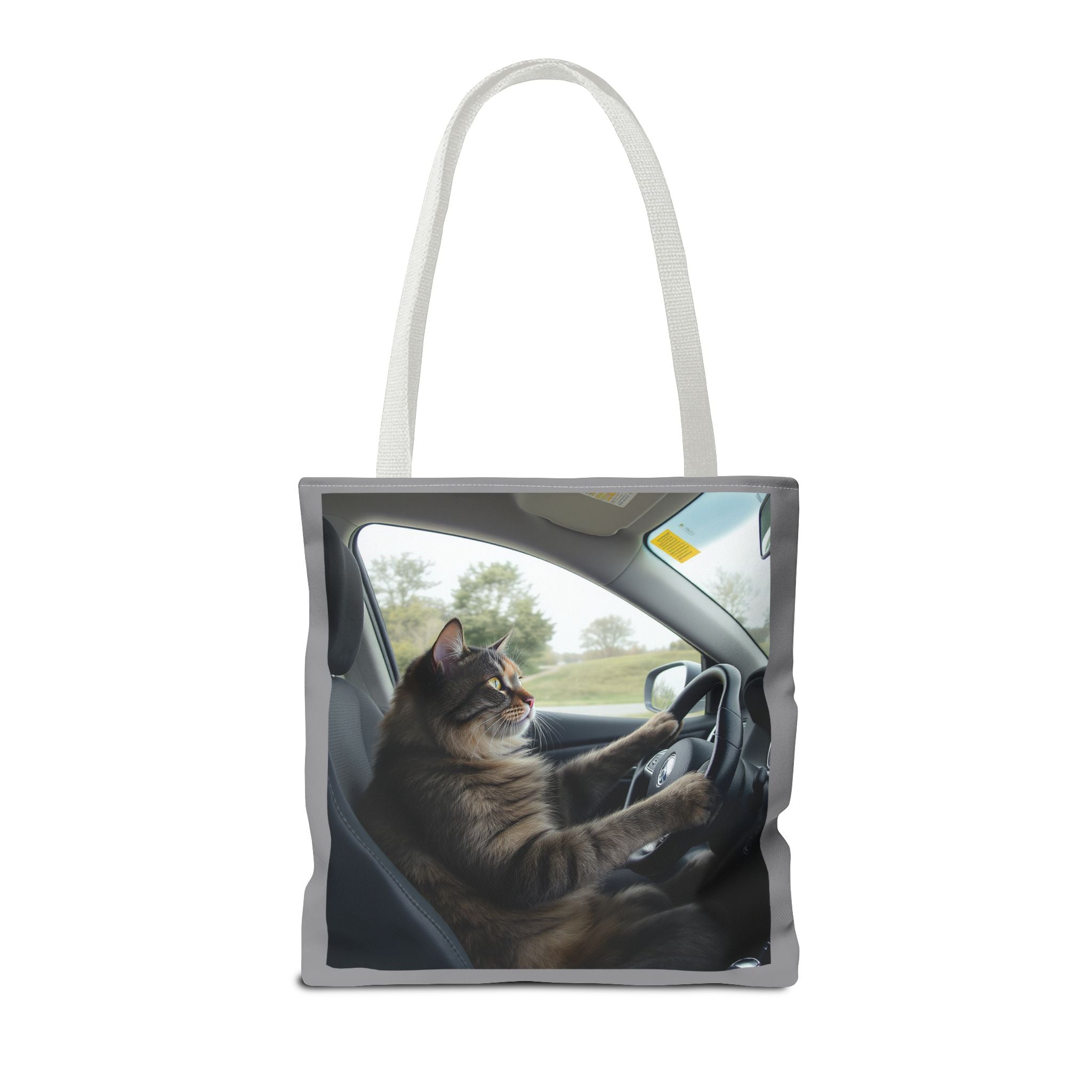 Cat in Car 2 Tote Bag, Cat Lover Gift, Animal Print Grocery Bag, Cute Kitten Shoulder Bag, Cat Lady Purse