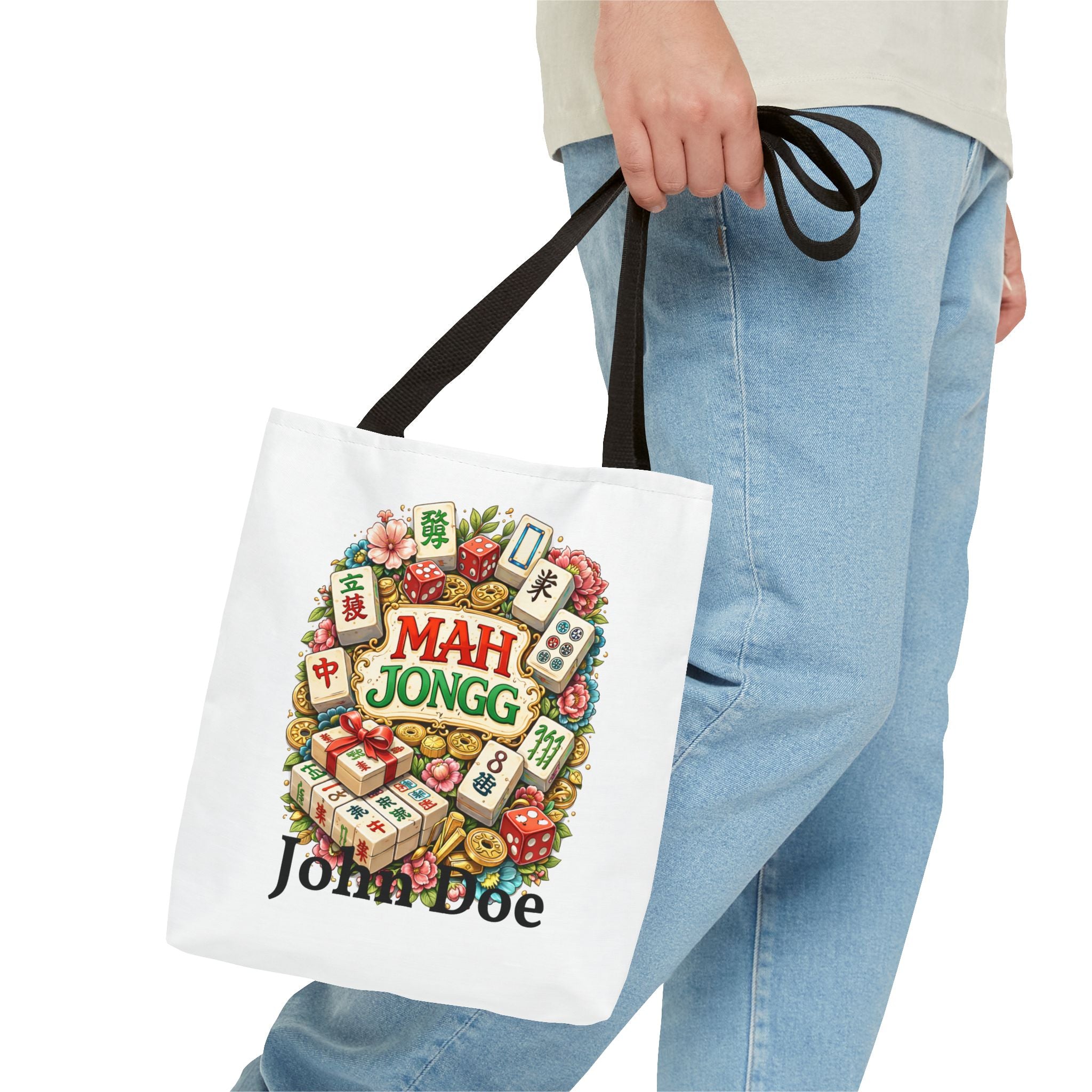 Personalize White American Mahjongg Tiles Tote Bag | All-Over Print Tote