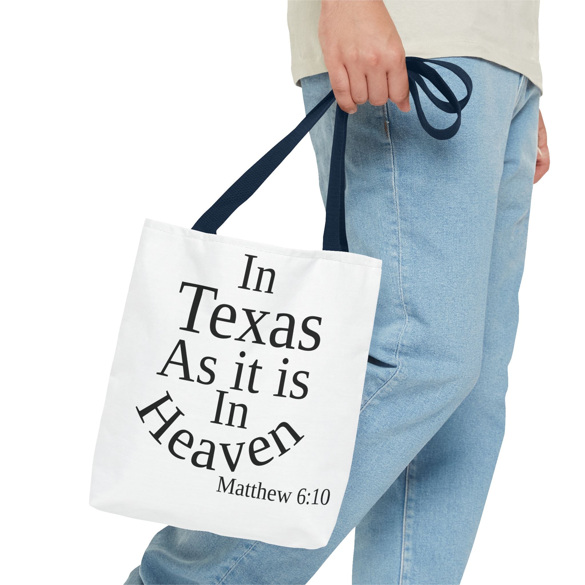 Personalized White Matthew 6:10 Bible Verse Tote Bag, City Or State | Market Grocery Craft Festival Outing, Lightweight Sturdy Polyester
