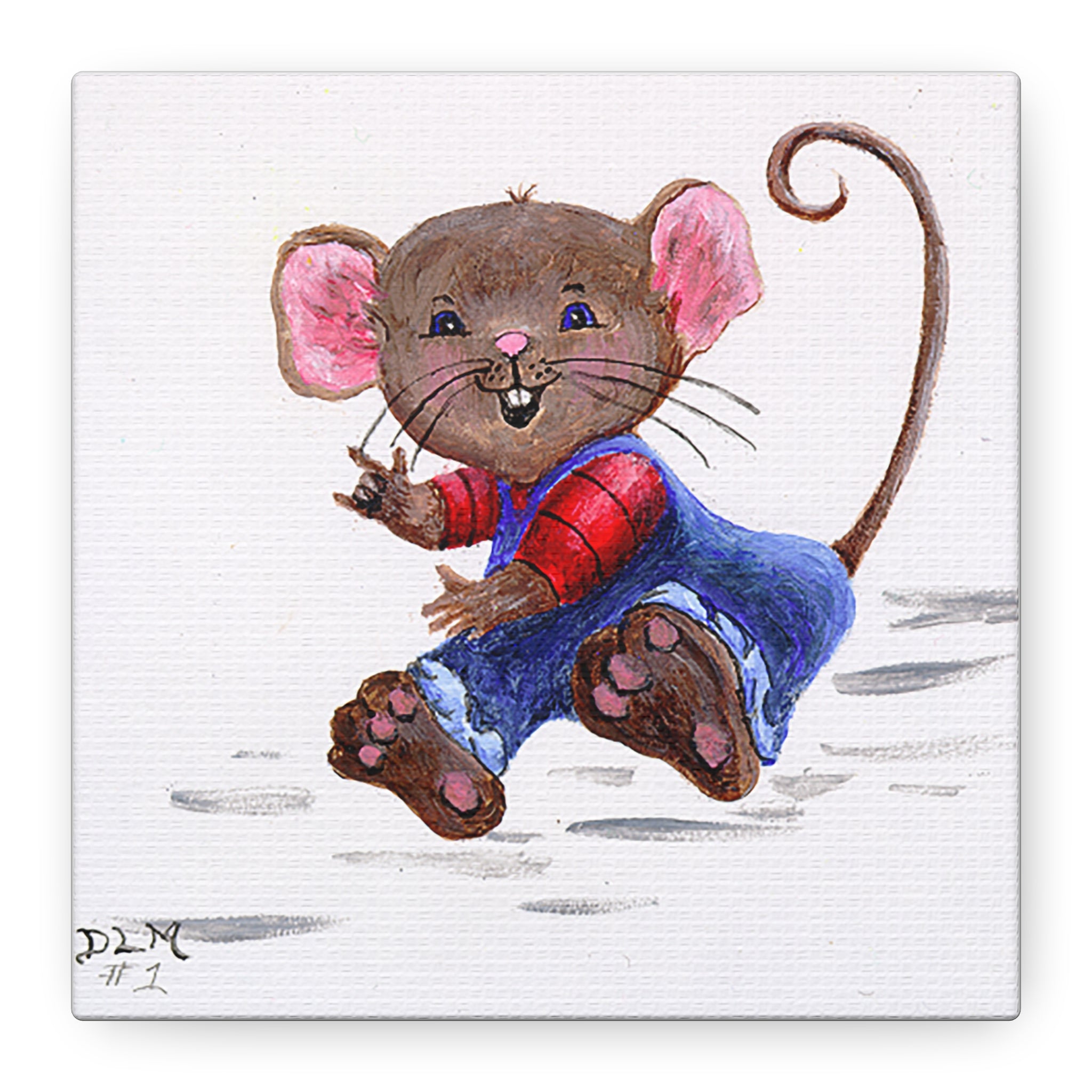 Canvas Art, Handpainted Mouse 'I Love You' Type #2 Sign by DLM, Stretched Canvas Print Wall Decor, Cute Animal Art, Unique Gift Idea