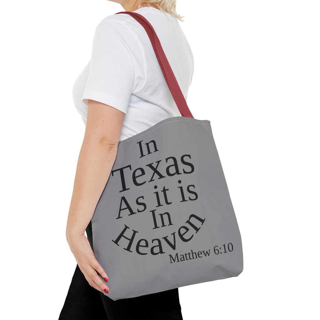 Personalized Grey Matthew 6:10 Bible Verse Tote Bag, City Or State | Market Grocery Book Craft Festival Outing, Lightweight Sturdy Polyester
