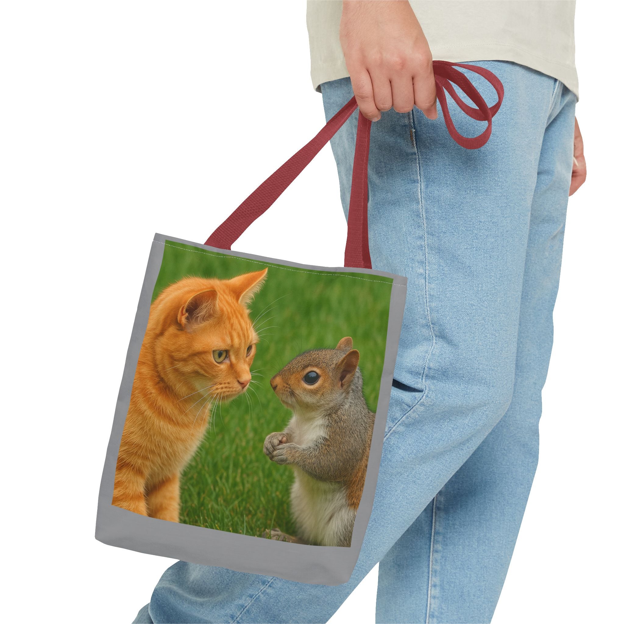 Cat and Squirrel 2 Tote Bag - Cute Animal Print Shopping Bag, Eco-Friendly Reusable Grocery Bag, Gift for Animal Lovers, Nature Tote,