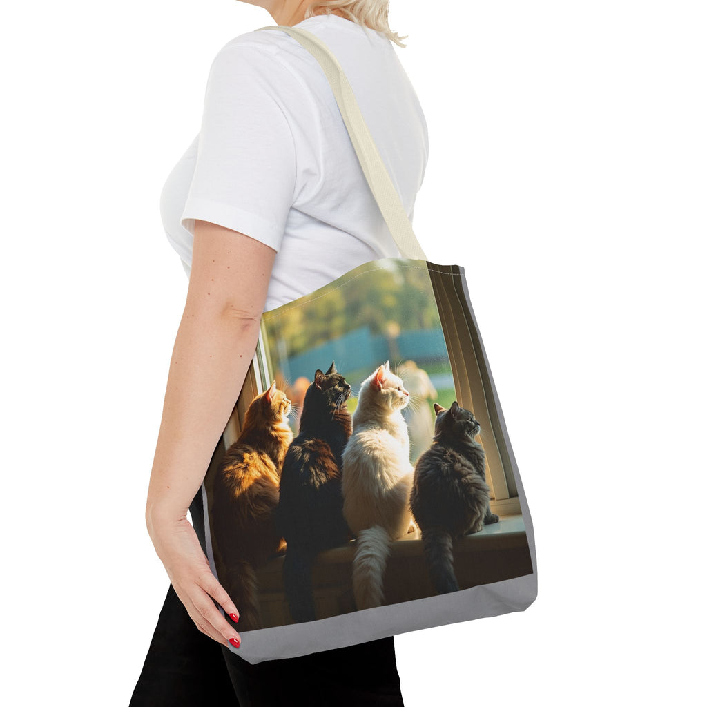 Tote Bag - Four Cats in Window, Carry-All Shoulder Bag, Reusable Shopping Tote, Gift for Animal Lovers