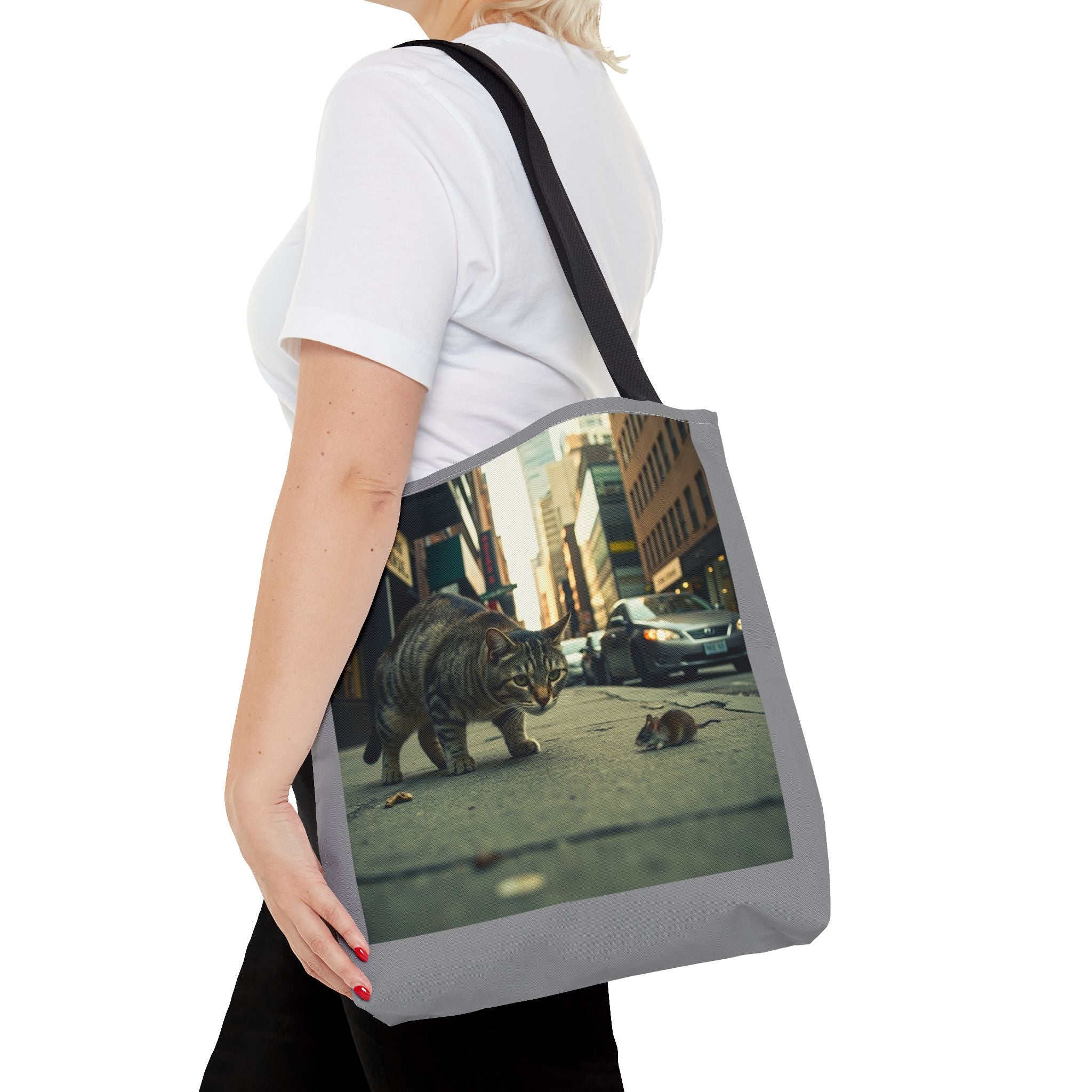 Cat and Mouse Tote Bag, Kitty Tote, Animal Print Bag, Cute Carryall, Canvas Shoulder Bag, Cat Lover Gift