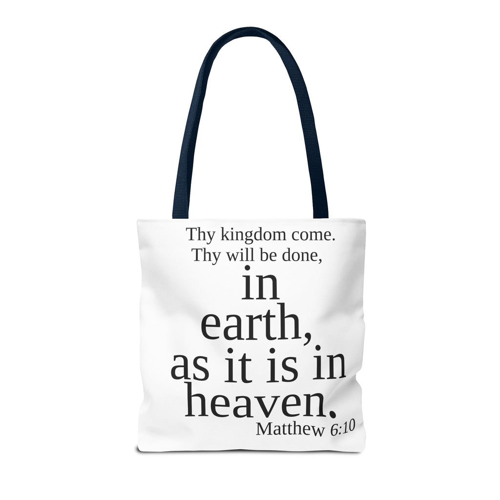 Personalized White Matthew 6:10 Bible Verse Tote Bag, City Or State | Market Grocery Craft Festival Outing, Lightweight Sturdy Polyester