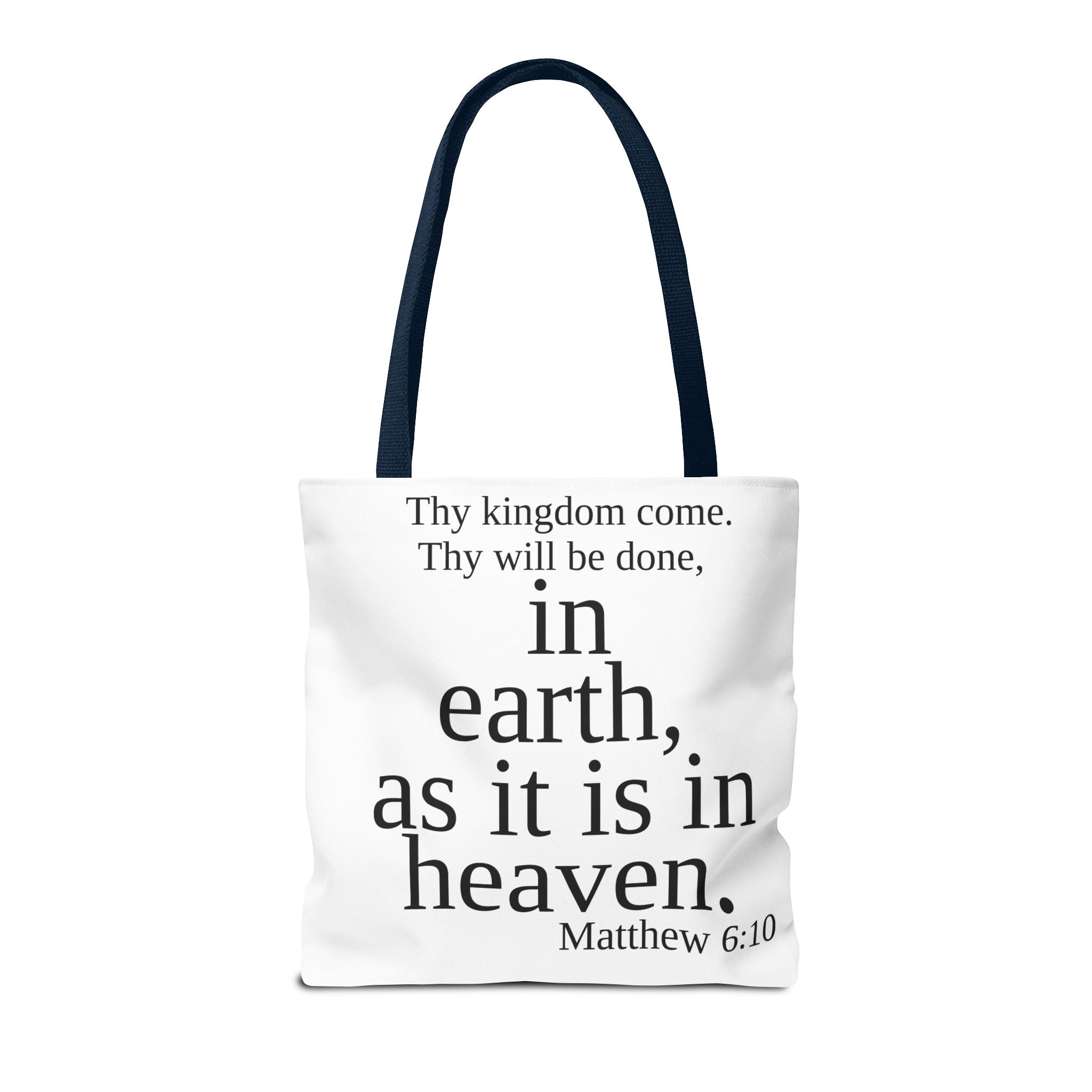 Personalized White Matthew 6:10 Bible Verse Tote Bag, City Or State | Market Grocery Craft Festival Outing, Lightweight Sturdy Polyester