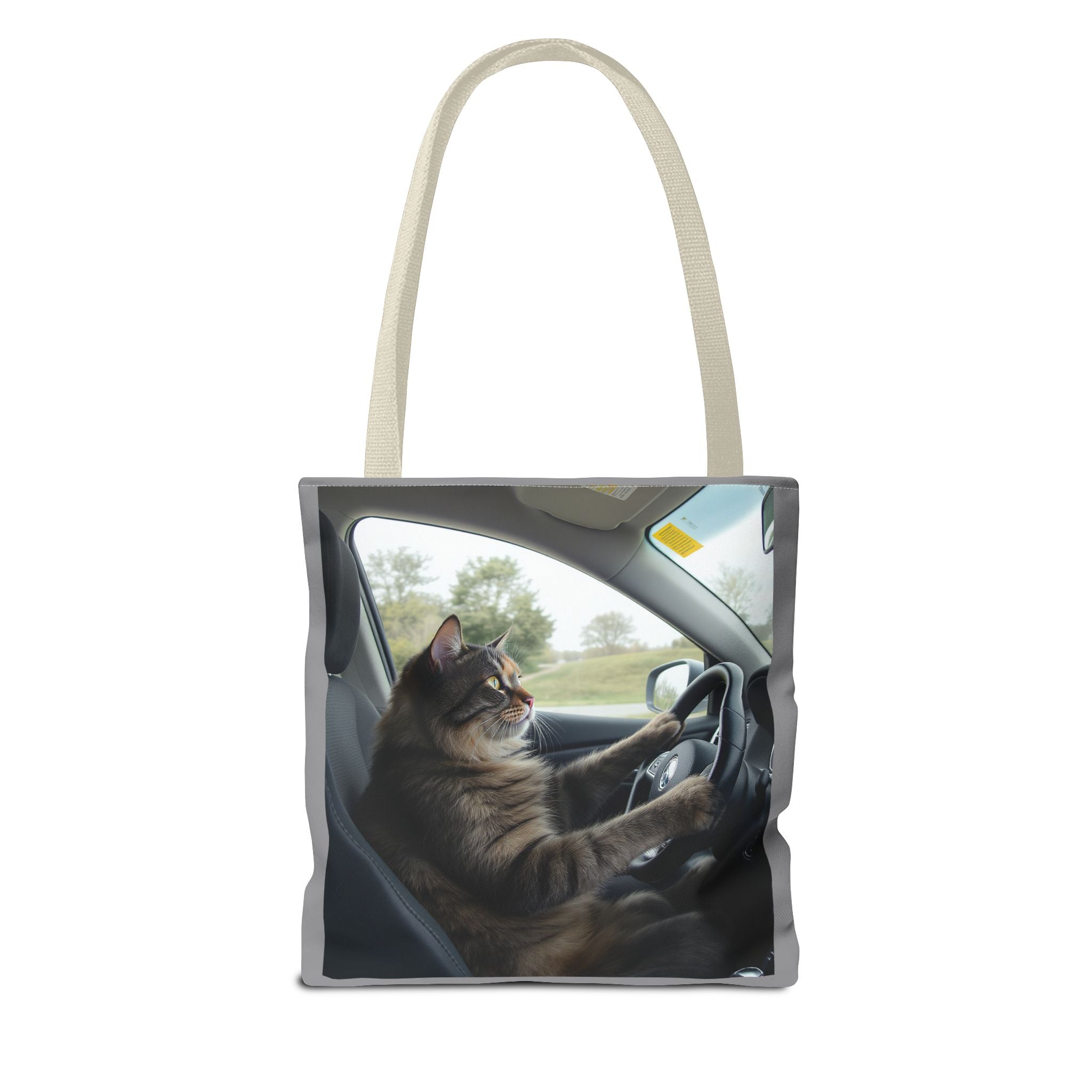 Cat in Car 2 Tote Bag, Cat Lover Gift, Animal Print Grocery Bag, Cute Kitten Shoulder Bag, Cat Lady Purse